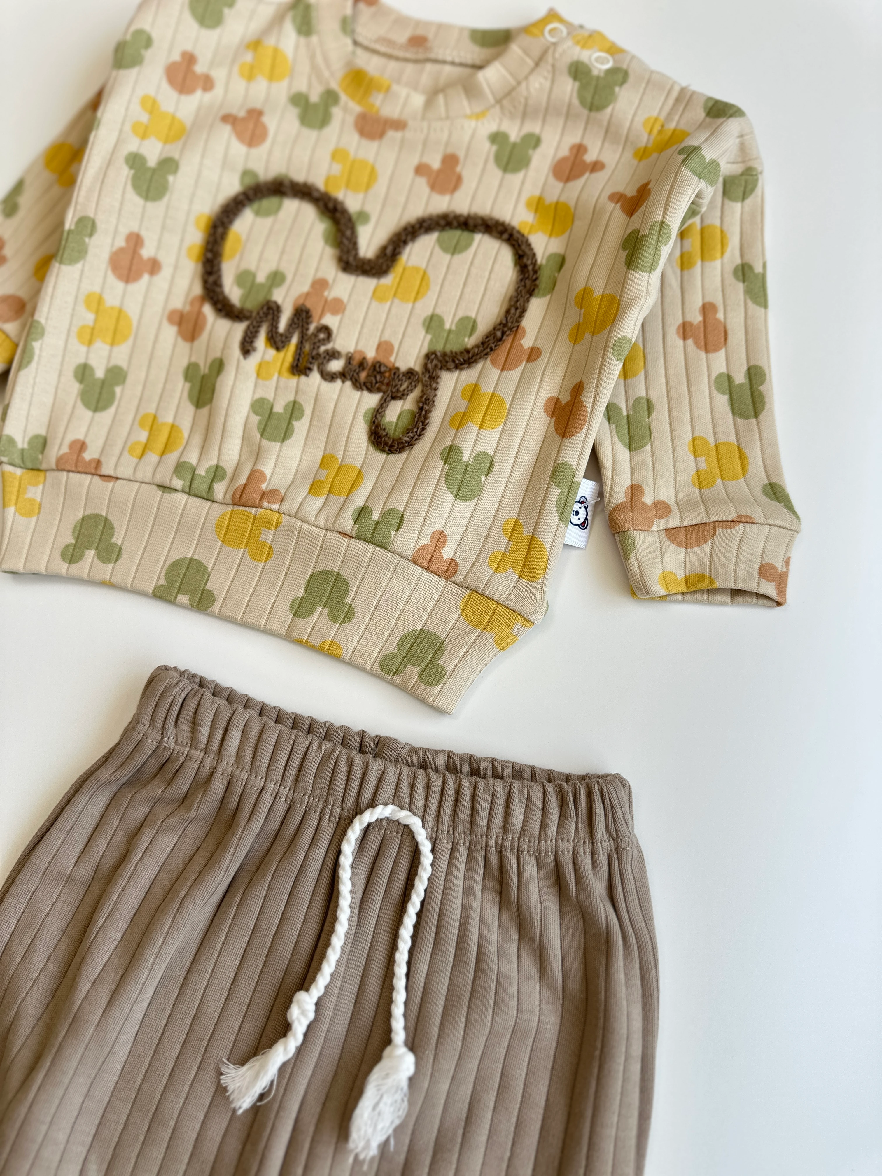 Renkli Mickeyli Unısex İkili Bebek Takımı