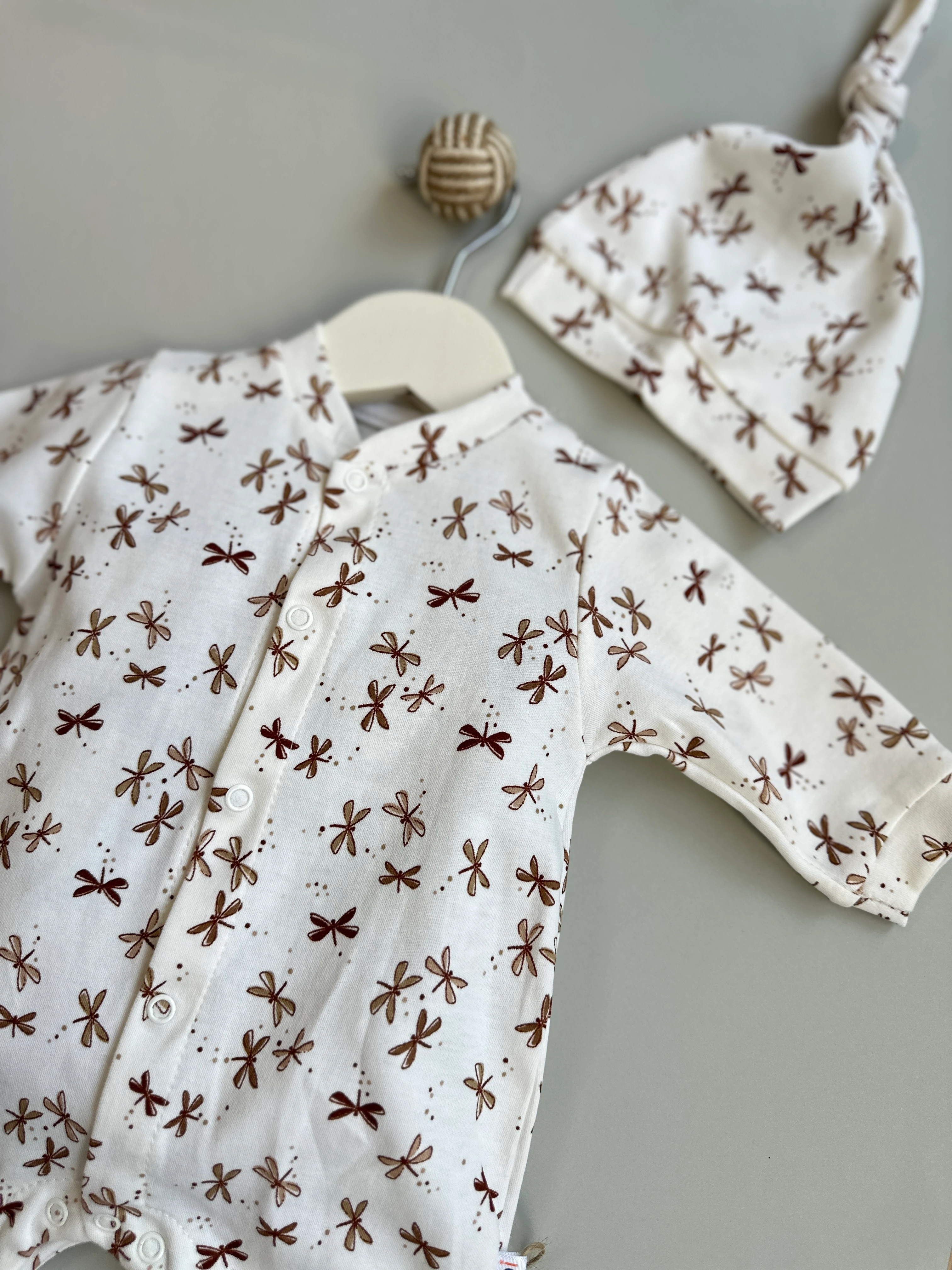 Yusufçuk Desenli Önden Çıtcıtlı Şapkalı Tulum Seti