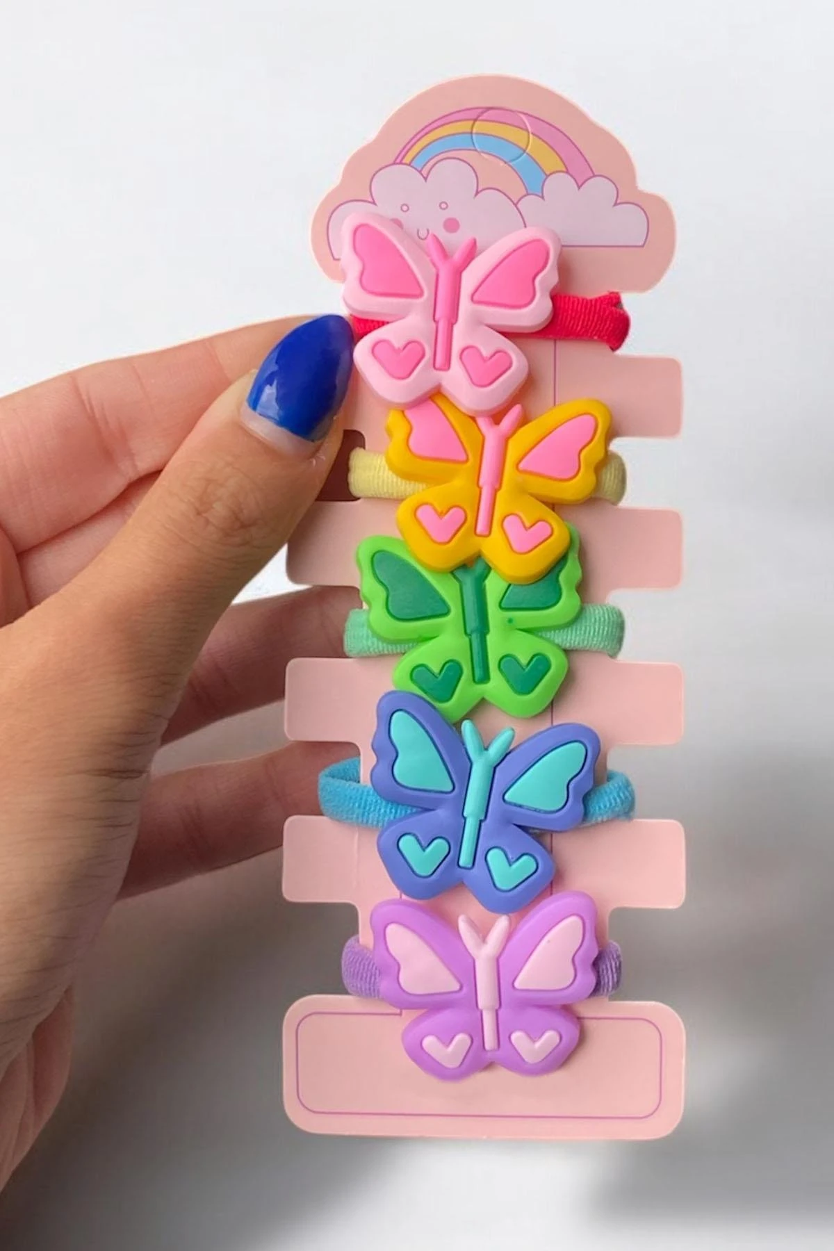 5'li Kelebek Desenli Kız Çocuk Küçük Lastik Toka Seti