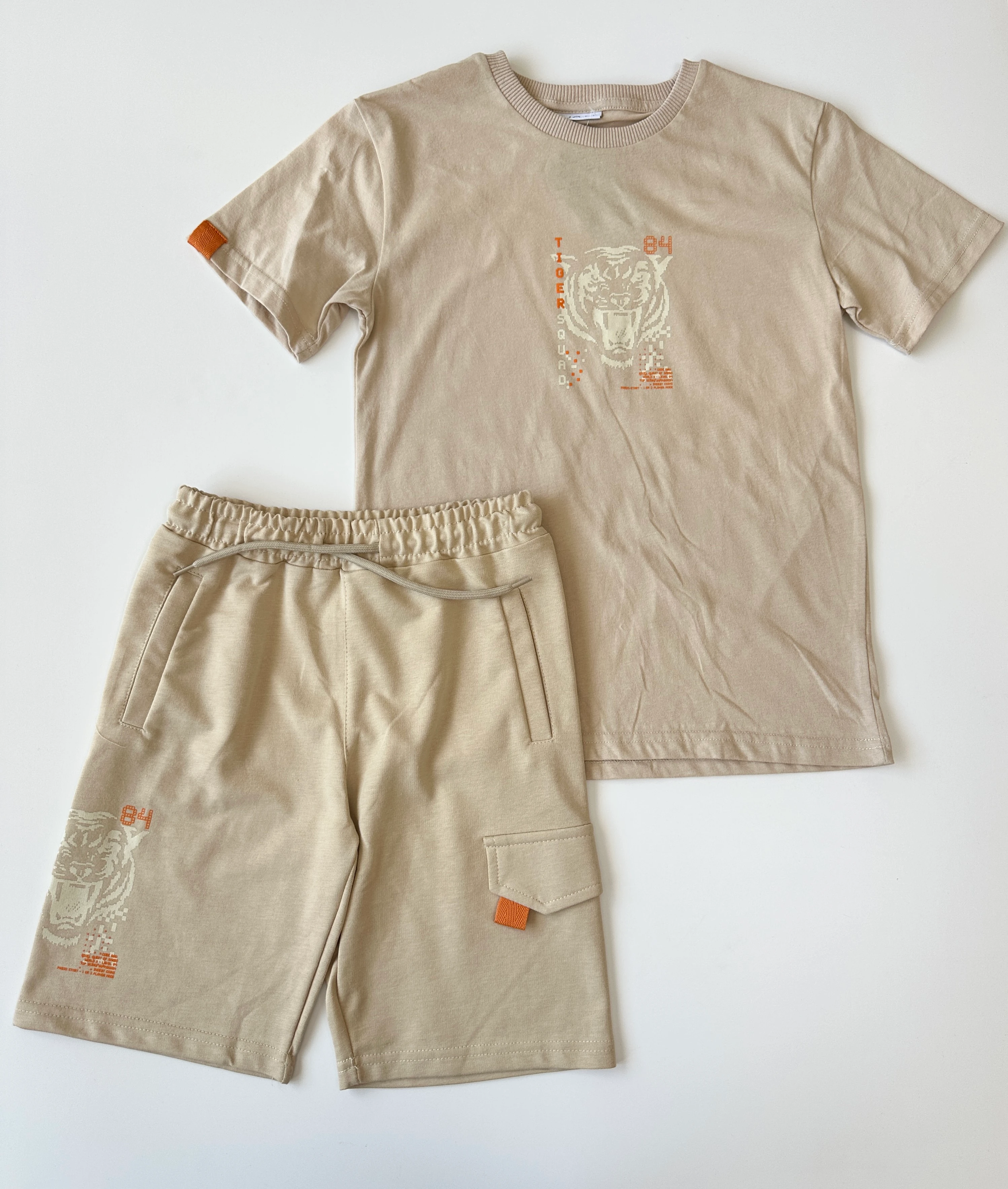 Kargo Cepli Erkek Çocuk Bej Şortlu İkili Takım