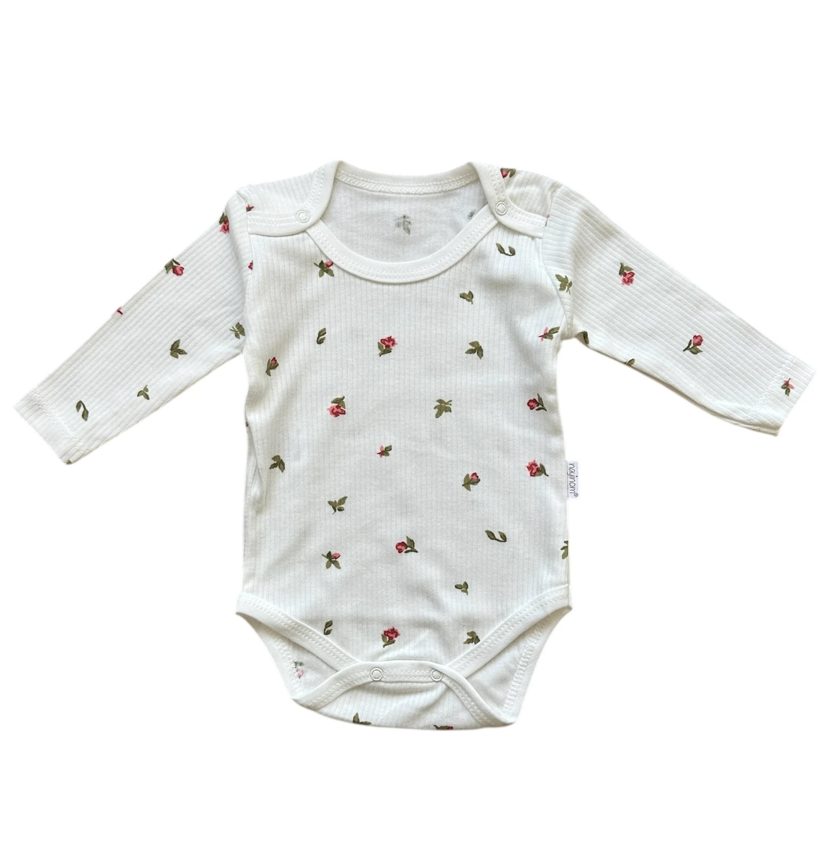 Çiçek Desenli Kız Bebek Uzun Kollu Zıbın Body - Beyaz 