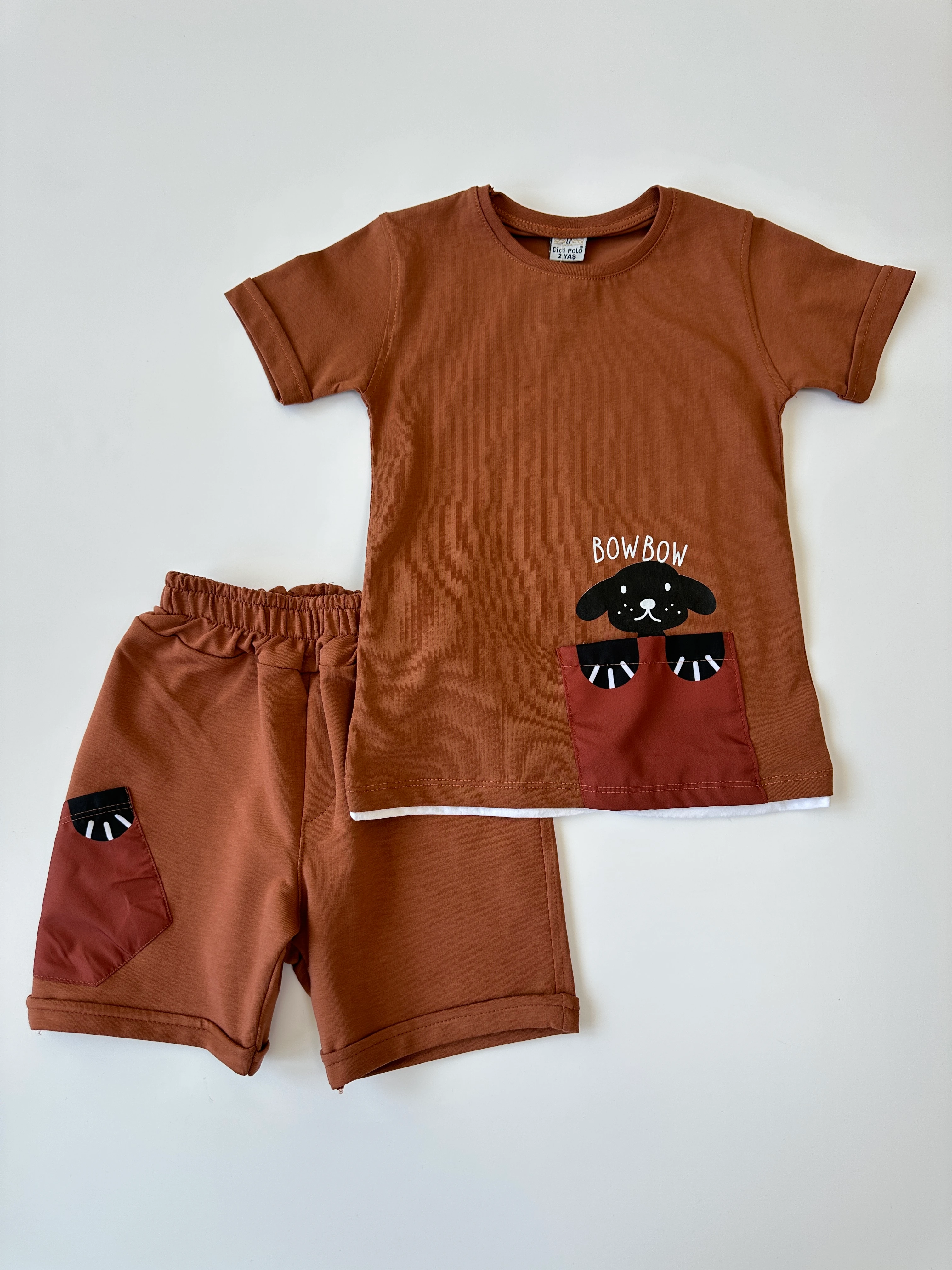 BowBow Köpekli Tarçın Erkek Çocuk Şortlu Takım