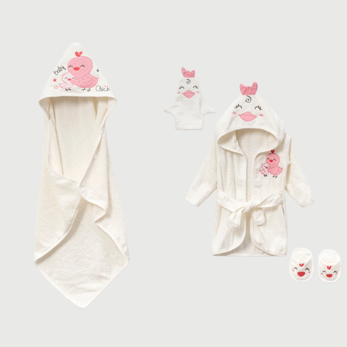 Civciv Desenli 4'lü Bebe Banyo Bornoz Seti