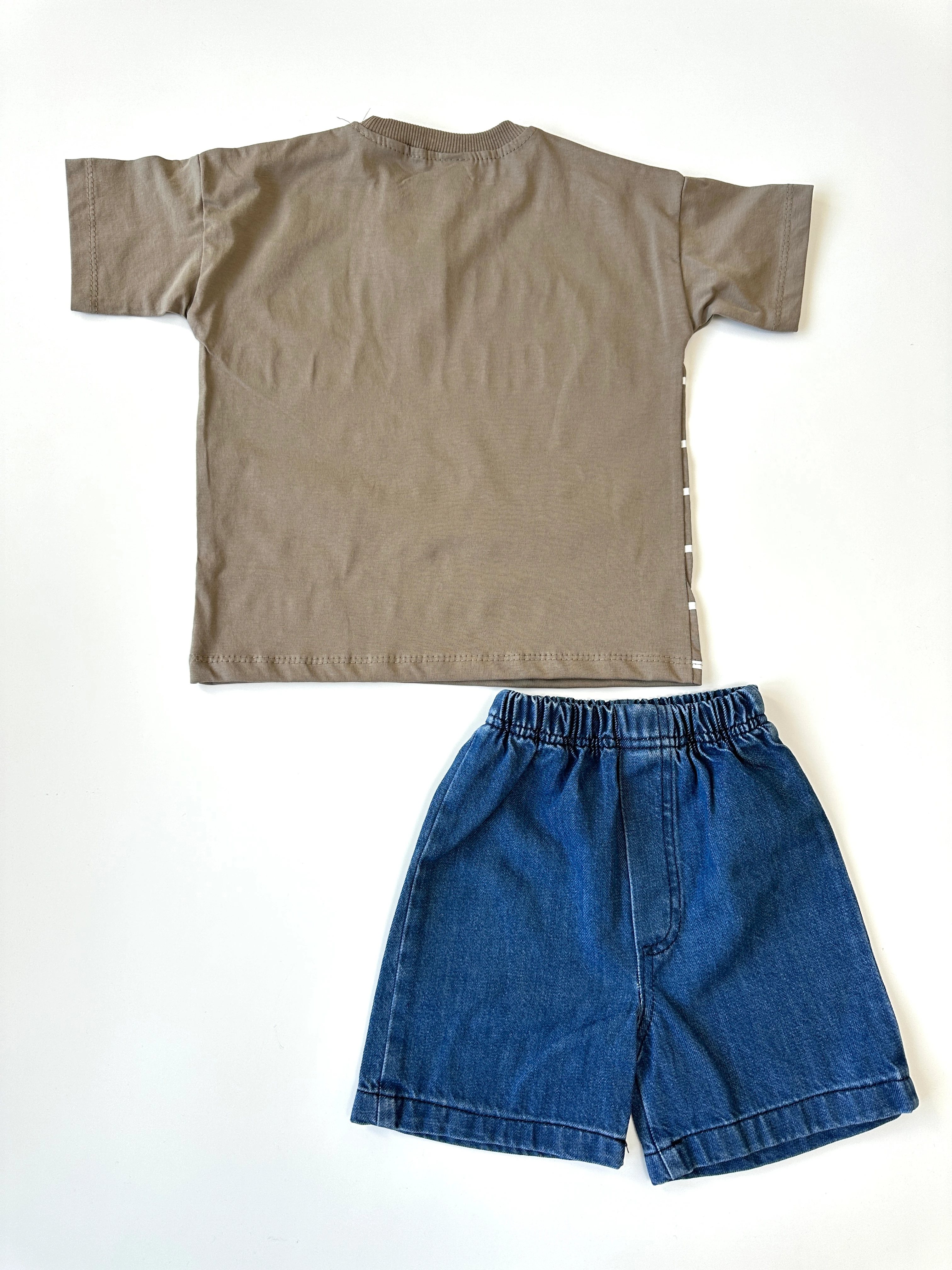 Vizon Çizgili Denim Şortlu Erkek Çocuk Takımı