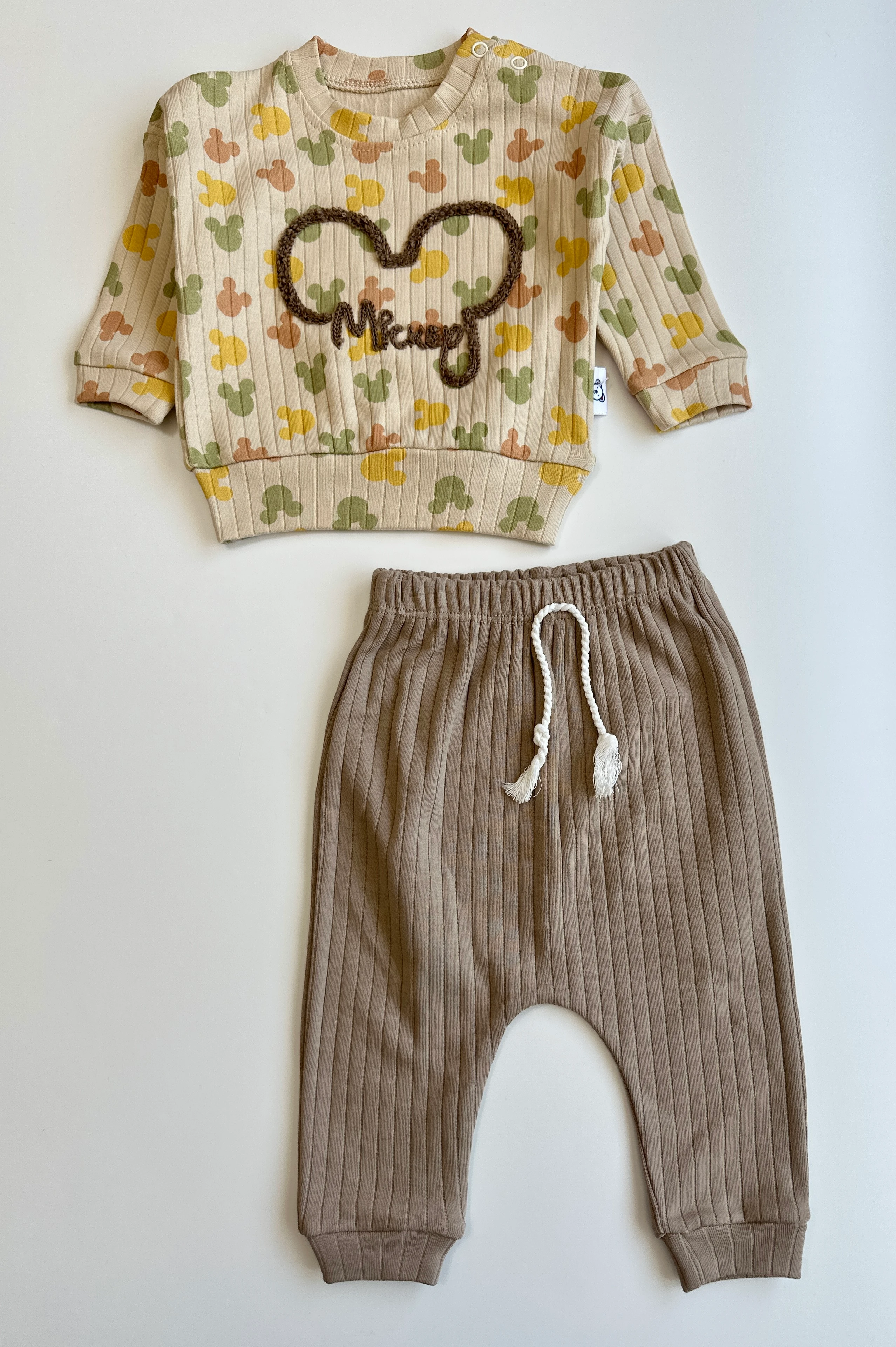 Renkli Mickeyli Unısex İkili Bebek Takımı