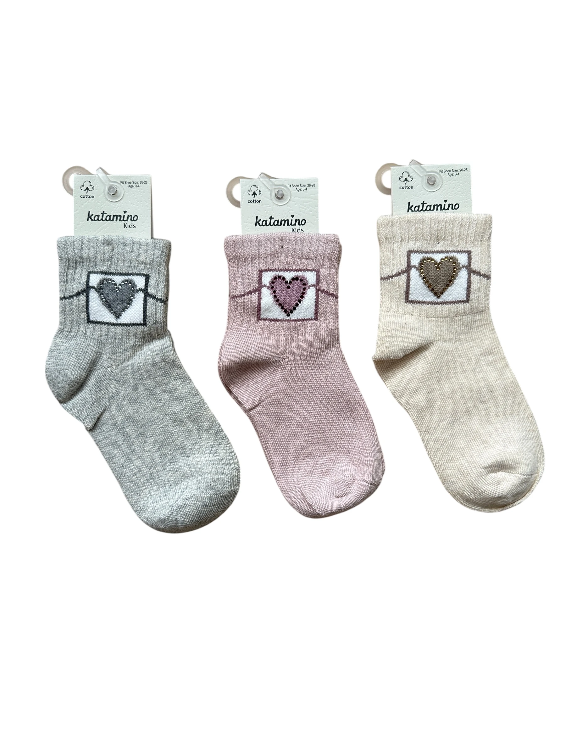 Kalp Desenli Taşlı 3'lü Soket Çorap Seti