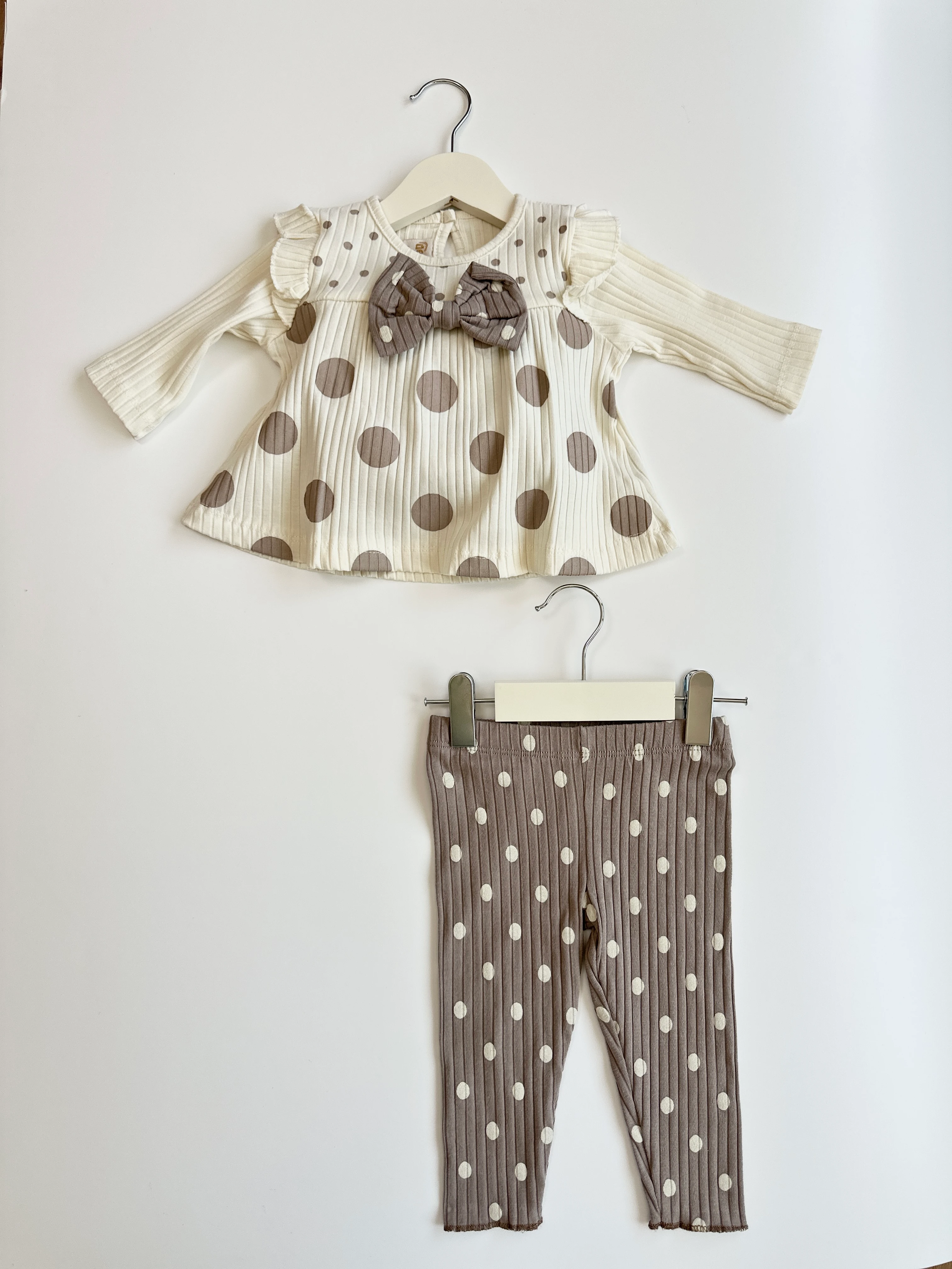 Puantiyeli Fitilli Kız Bebek Taytlı İkili Takım