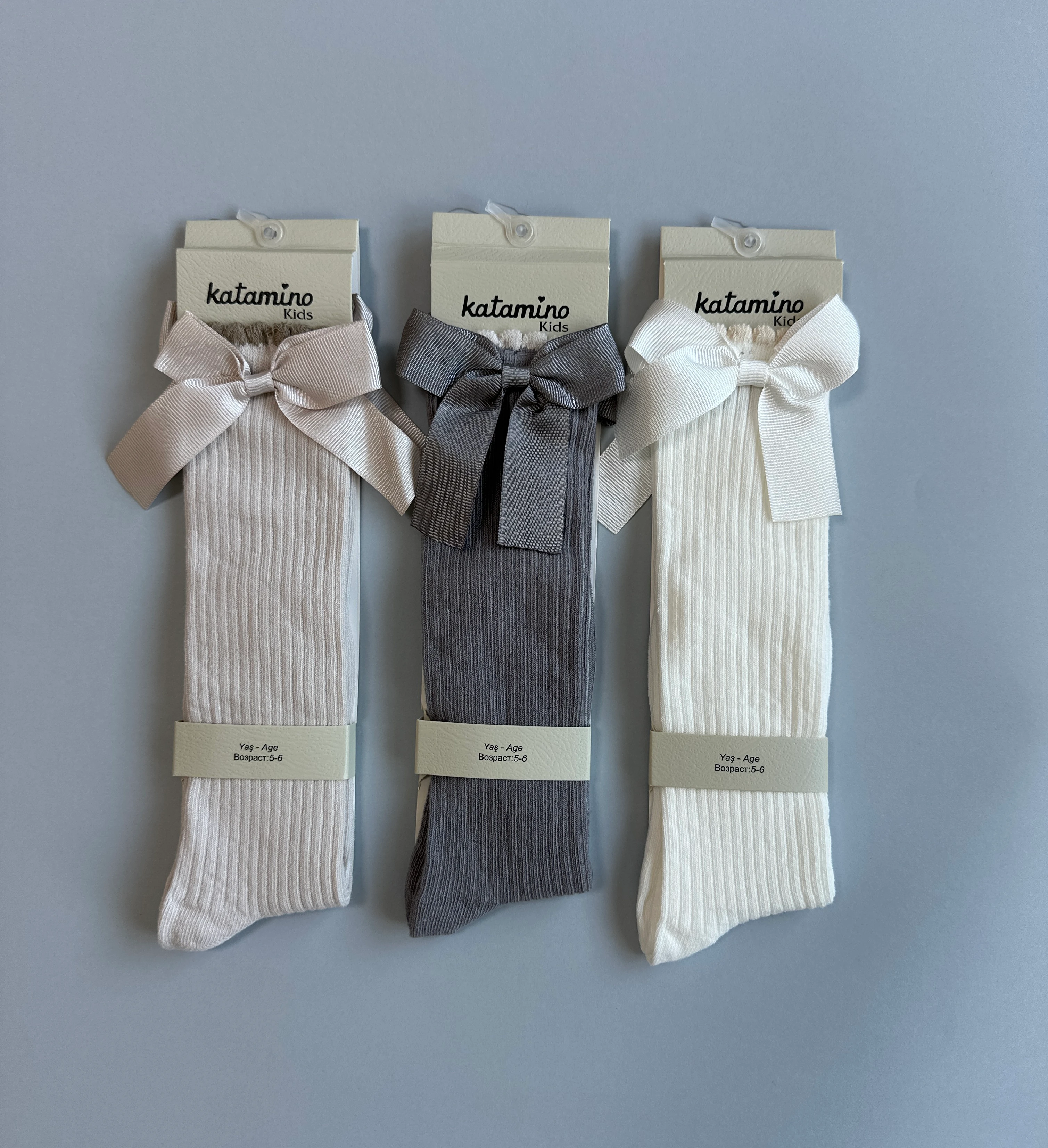 Kurdelalı Dizaltı 3'lü Kız Çocuk Çorap Seti 