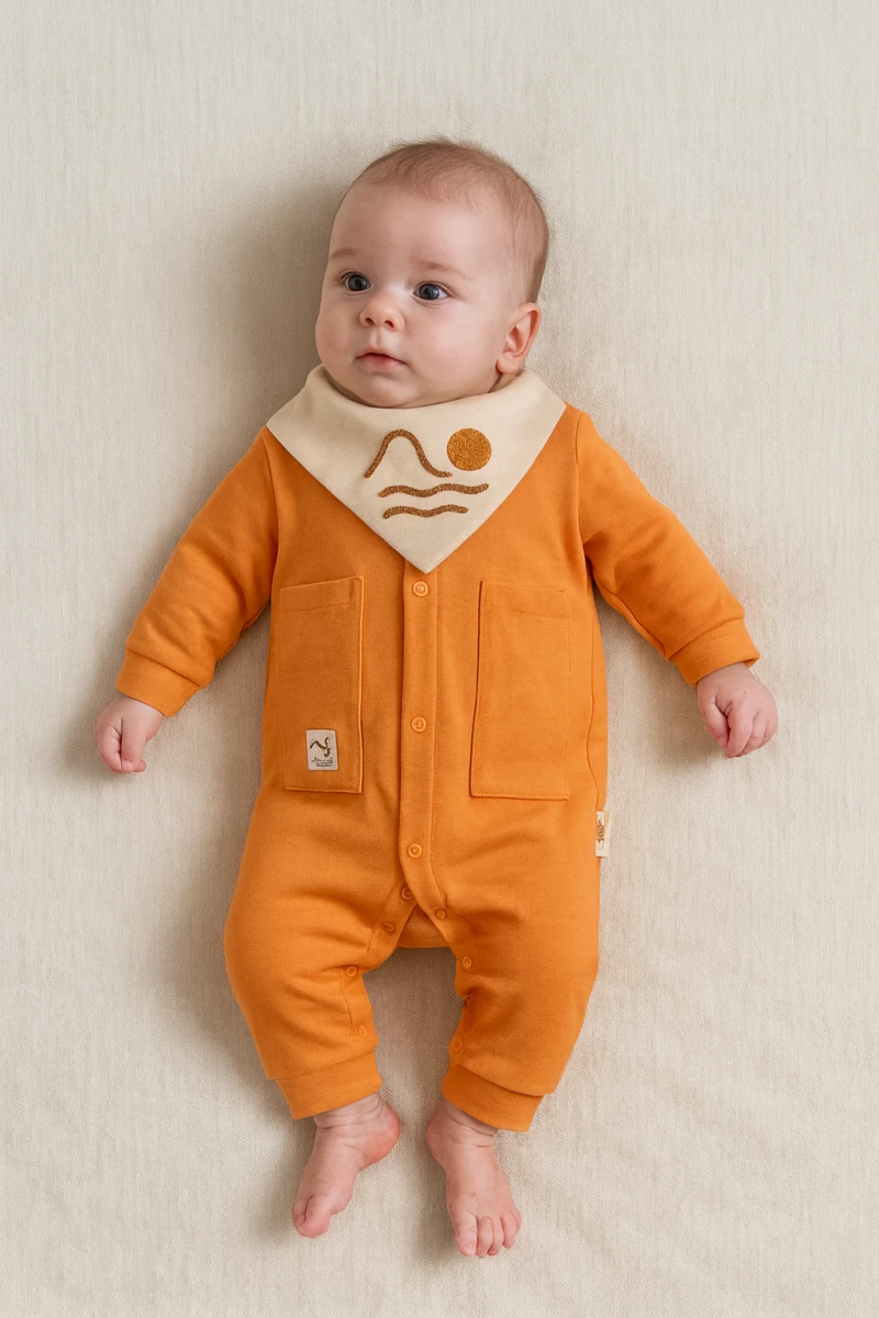 Önlüğü Nakışlı Cepli Erkek Bebek Tulum 