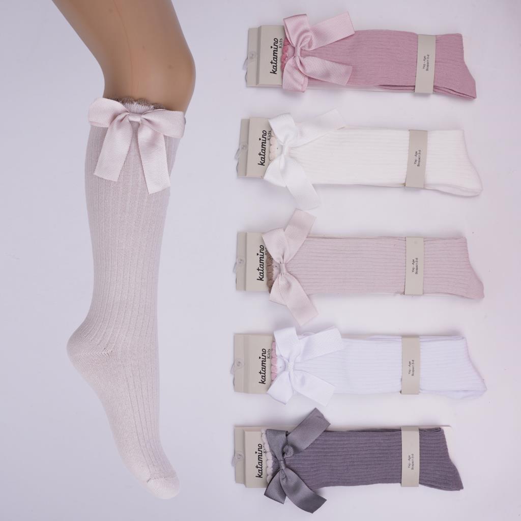 Kurdelalı Dizaltı 3'lü Kız Çocuk Çorap Seti 