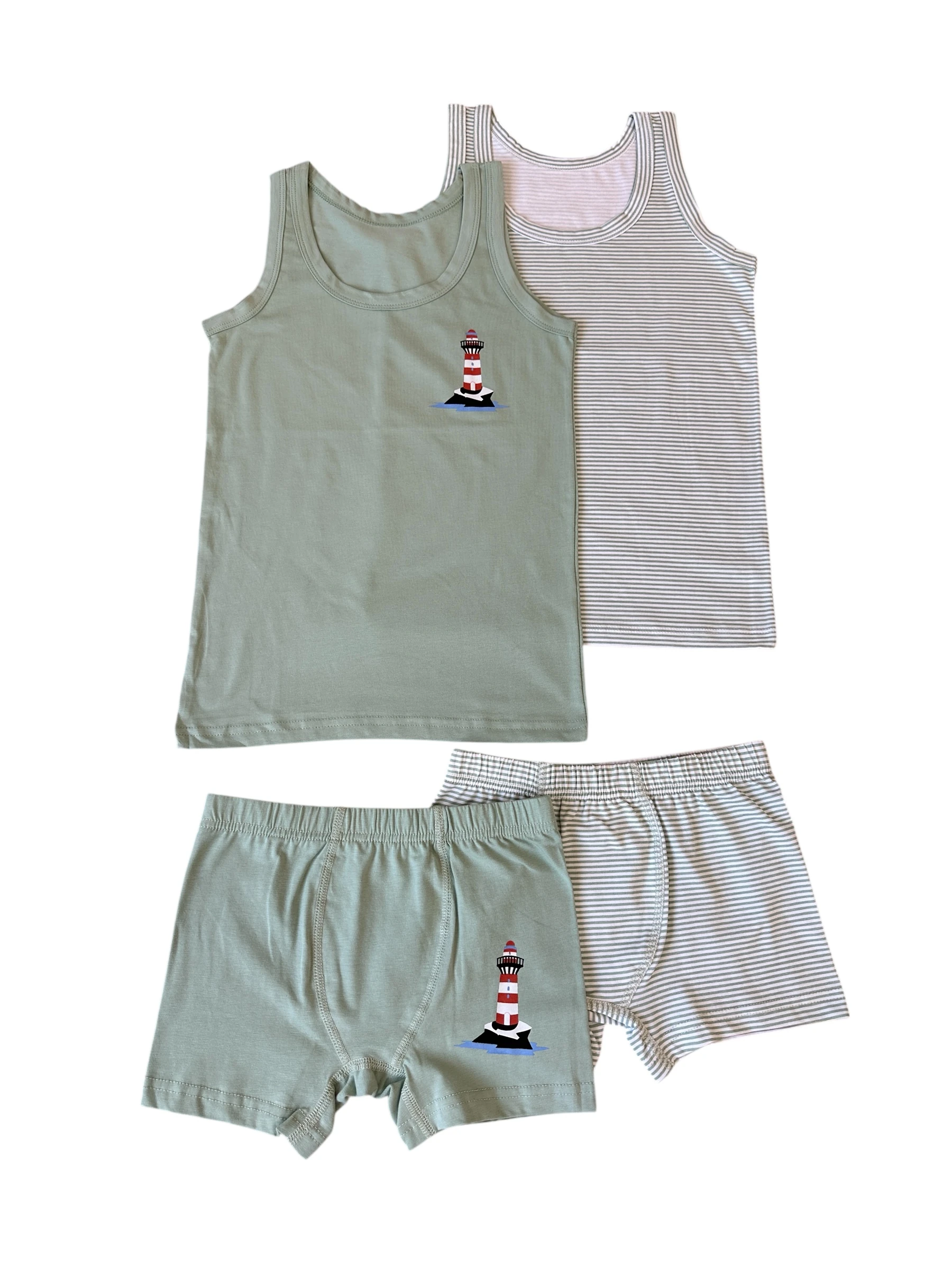 Erkek Çocuk Mint Yeşili İkili Atlet ve Boxer Set