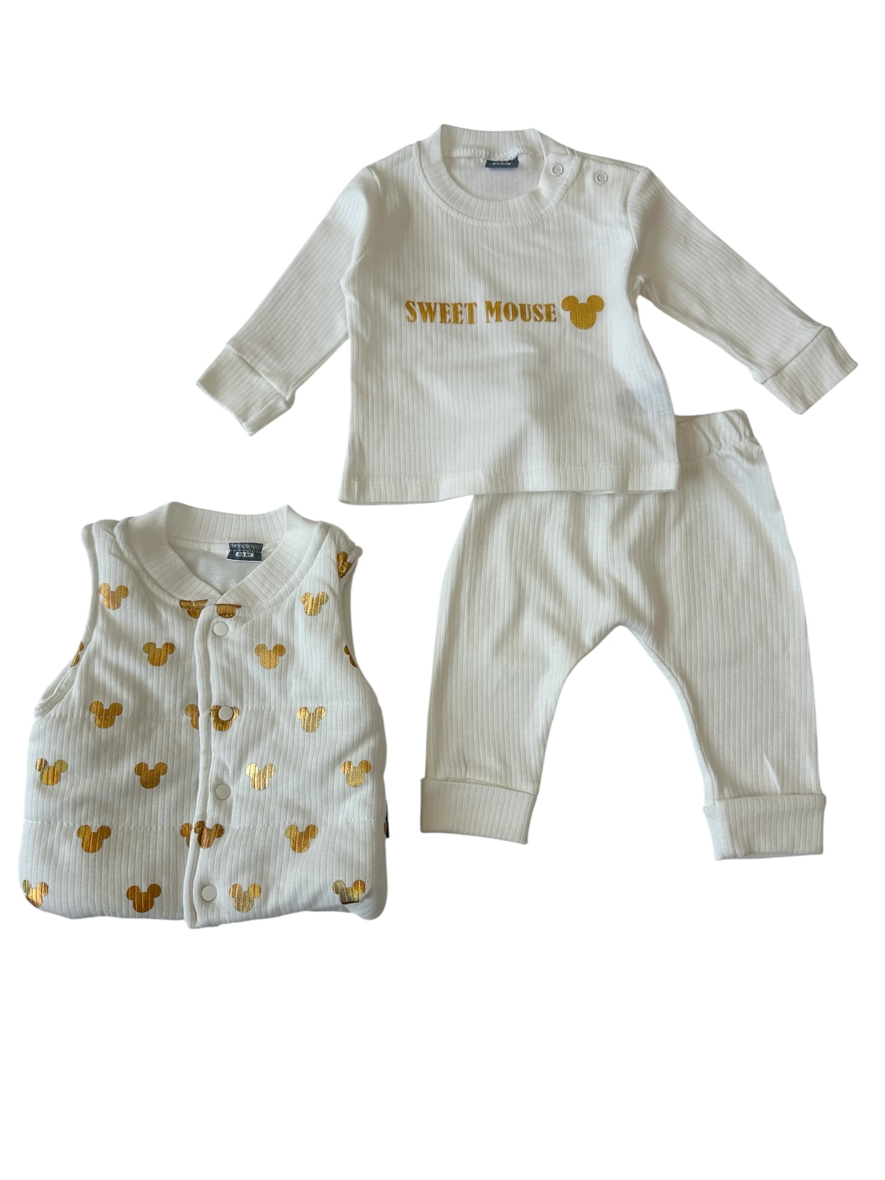 Gold Mickey Desenli 3'lü Şişme Yelekli Bebek Takımı