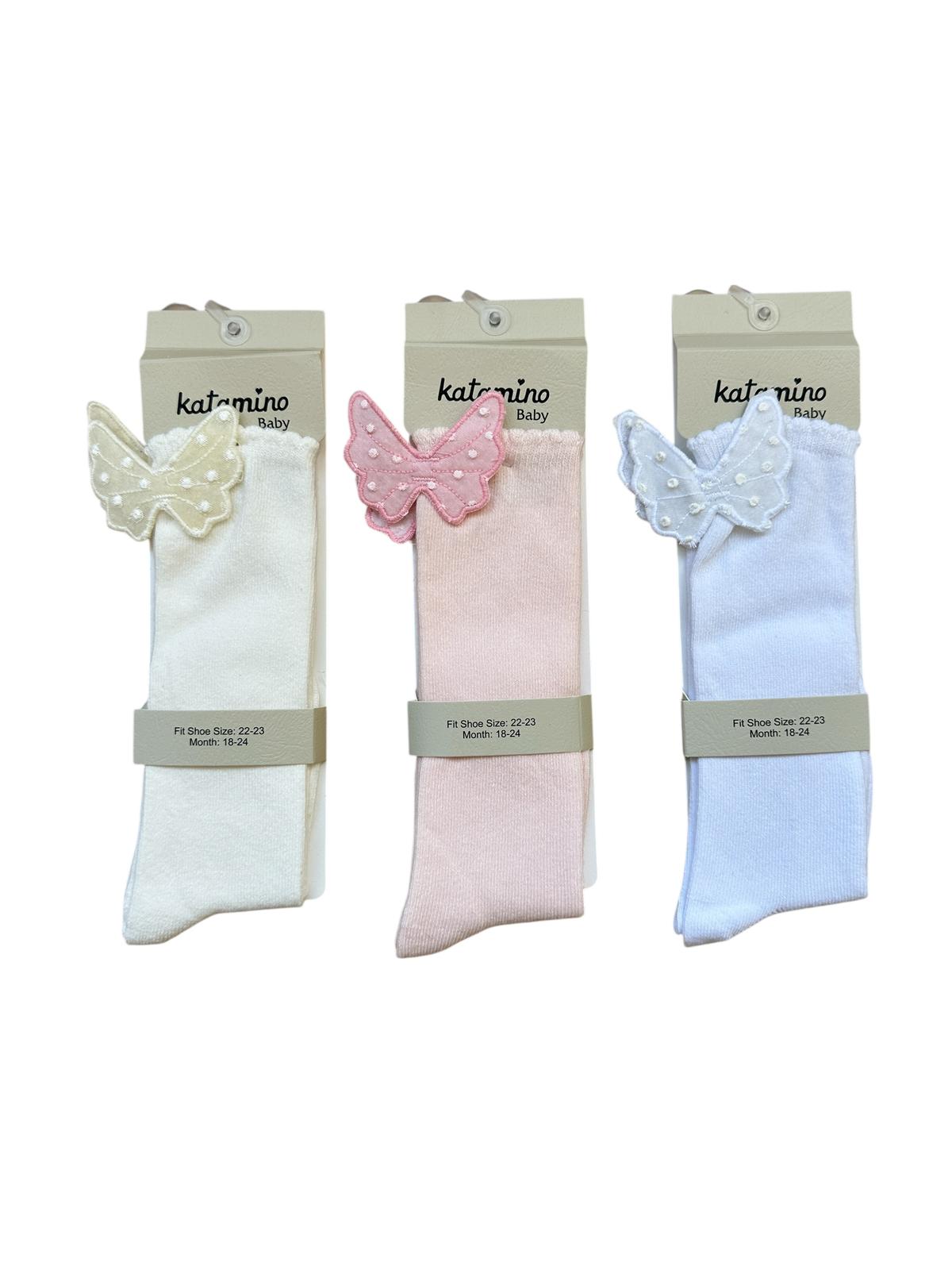 Kelebekli Kız Bebek Dizaltı 3'lü Golf Çorap Seti