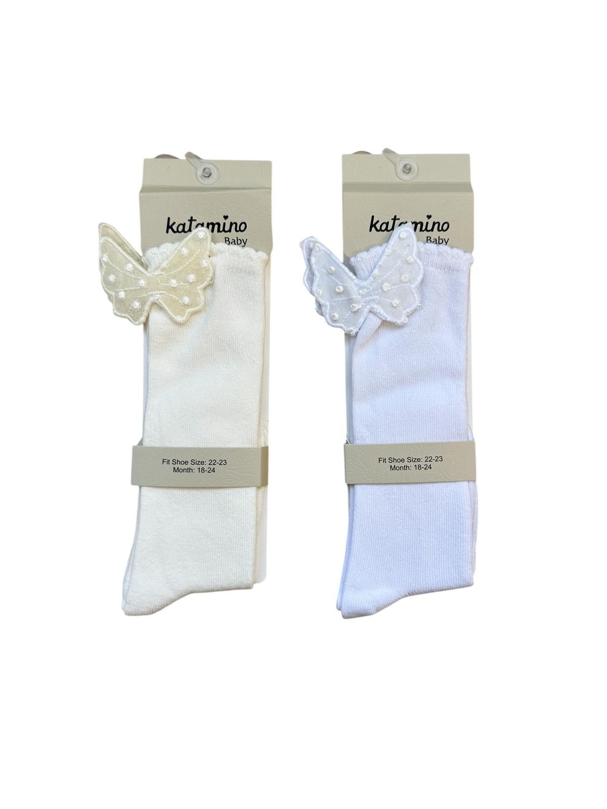 Kelebekli Dizaltı Kız Bebek 2'li Golf Çorap Seti