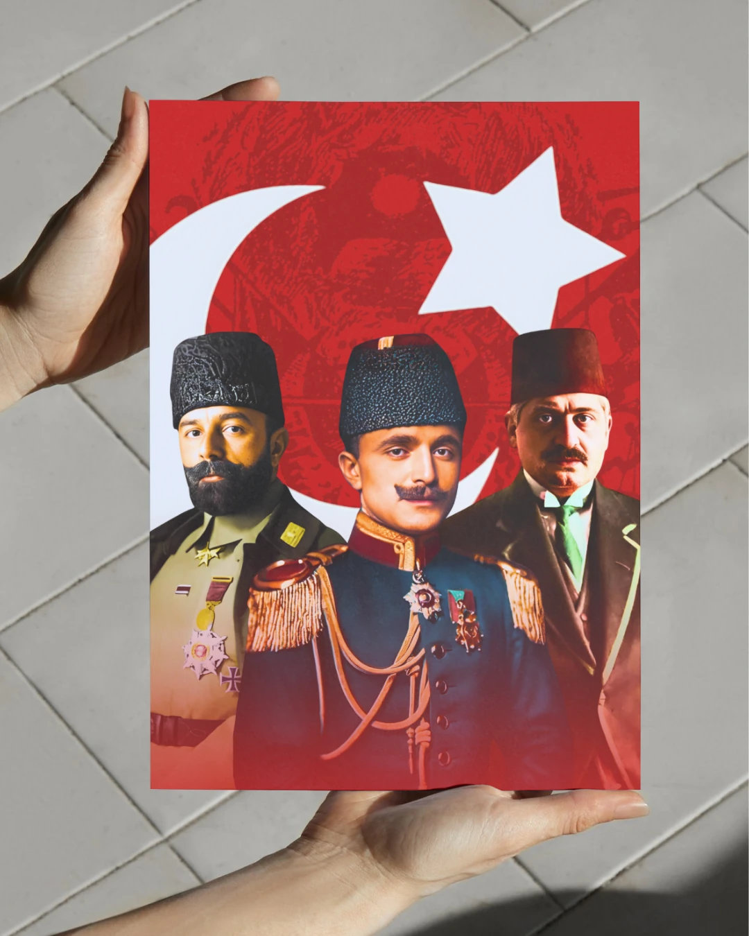 Enver, Talat, Cemal İttihat ve Terakki Posteri (İttihat ve Terakki Cemiyeti Serisi)