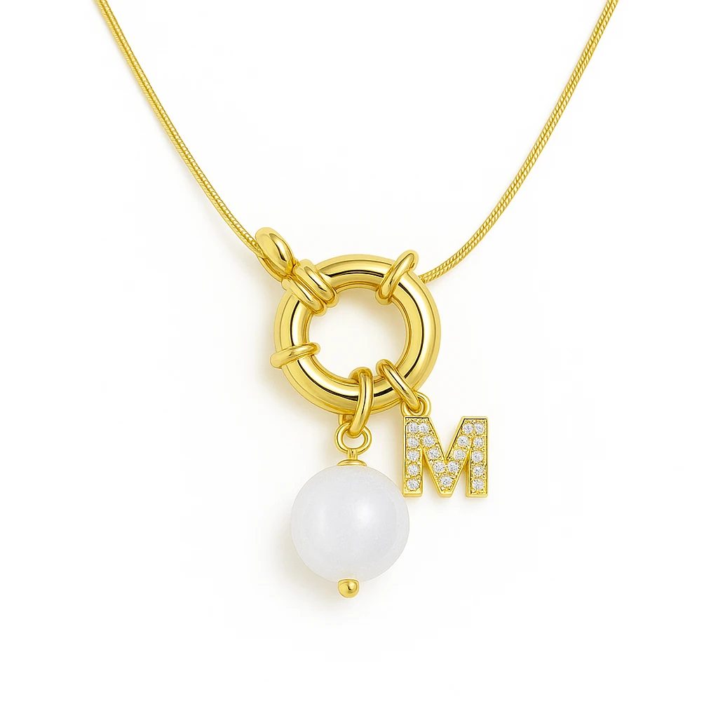 İncili Harf Charm Kolye