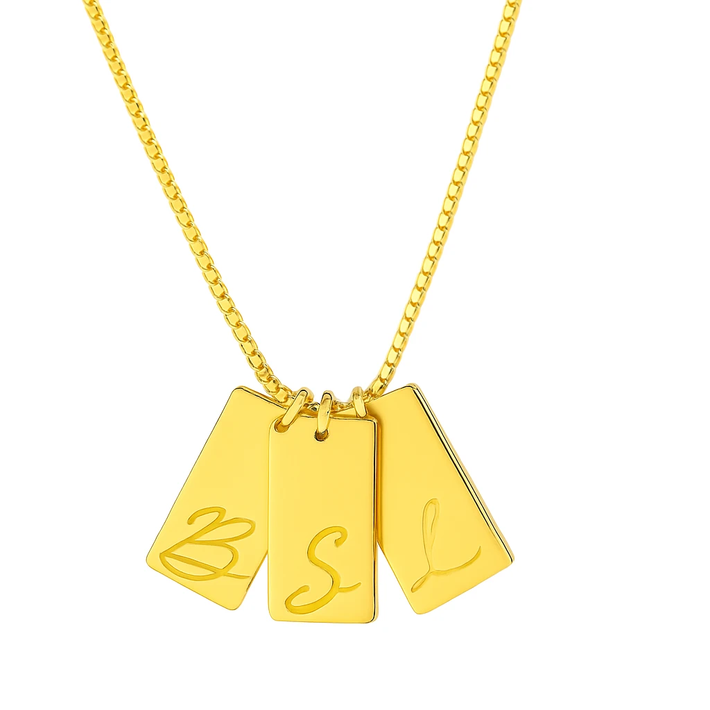 Üç Plaka Harf Kolye