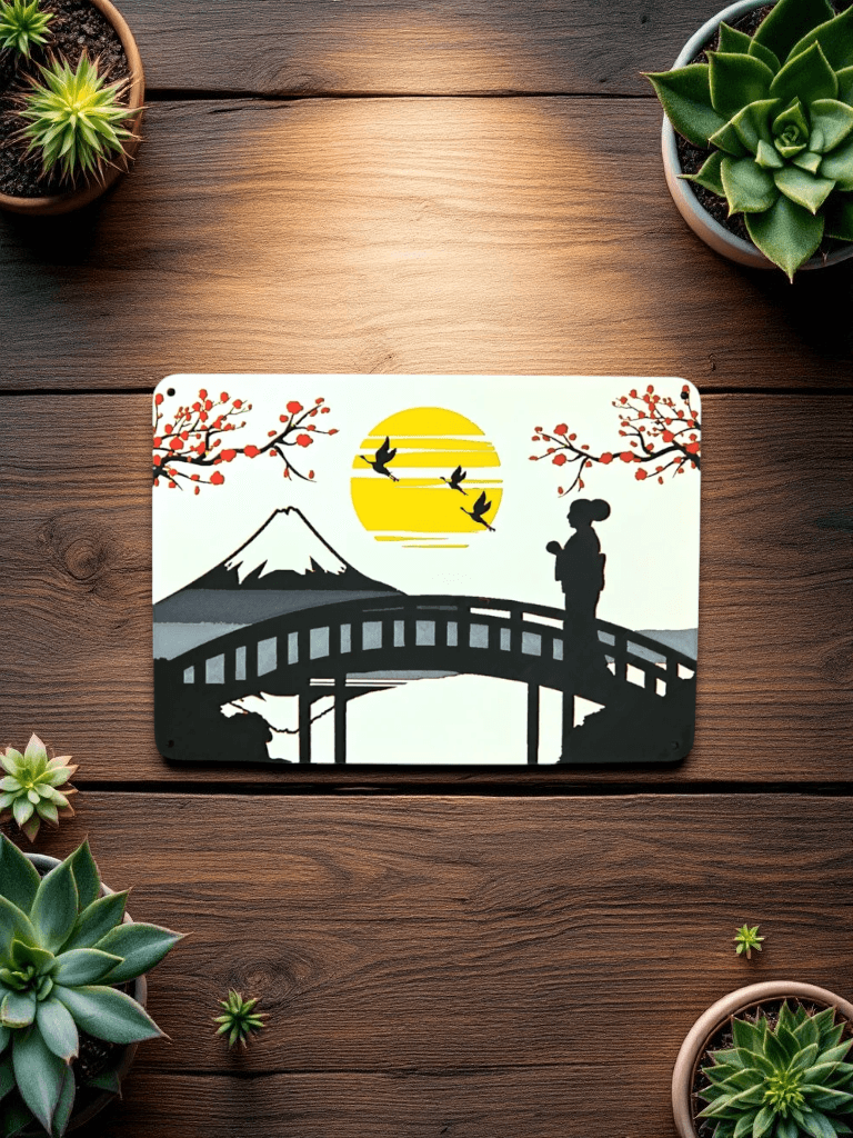 Landscape Japan Woman Fuji Flower Red