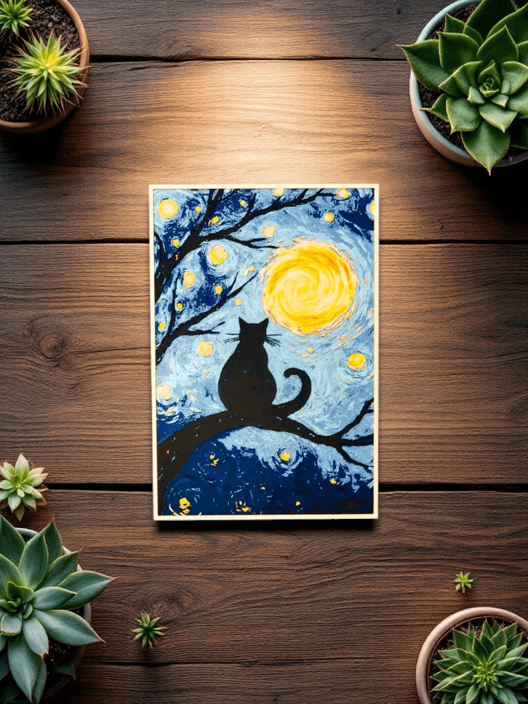 Cat On Tree Van Gogh Style