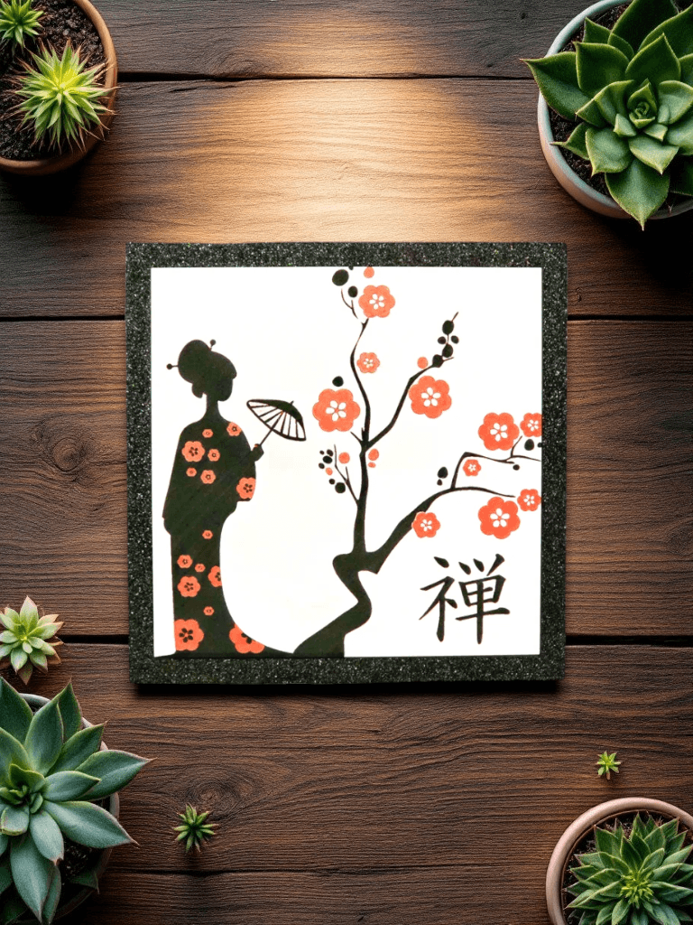 Woman Asian Zen Flowers Red