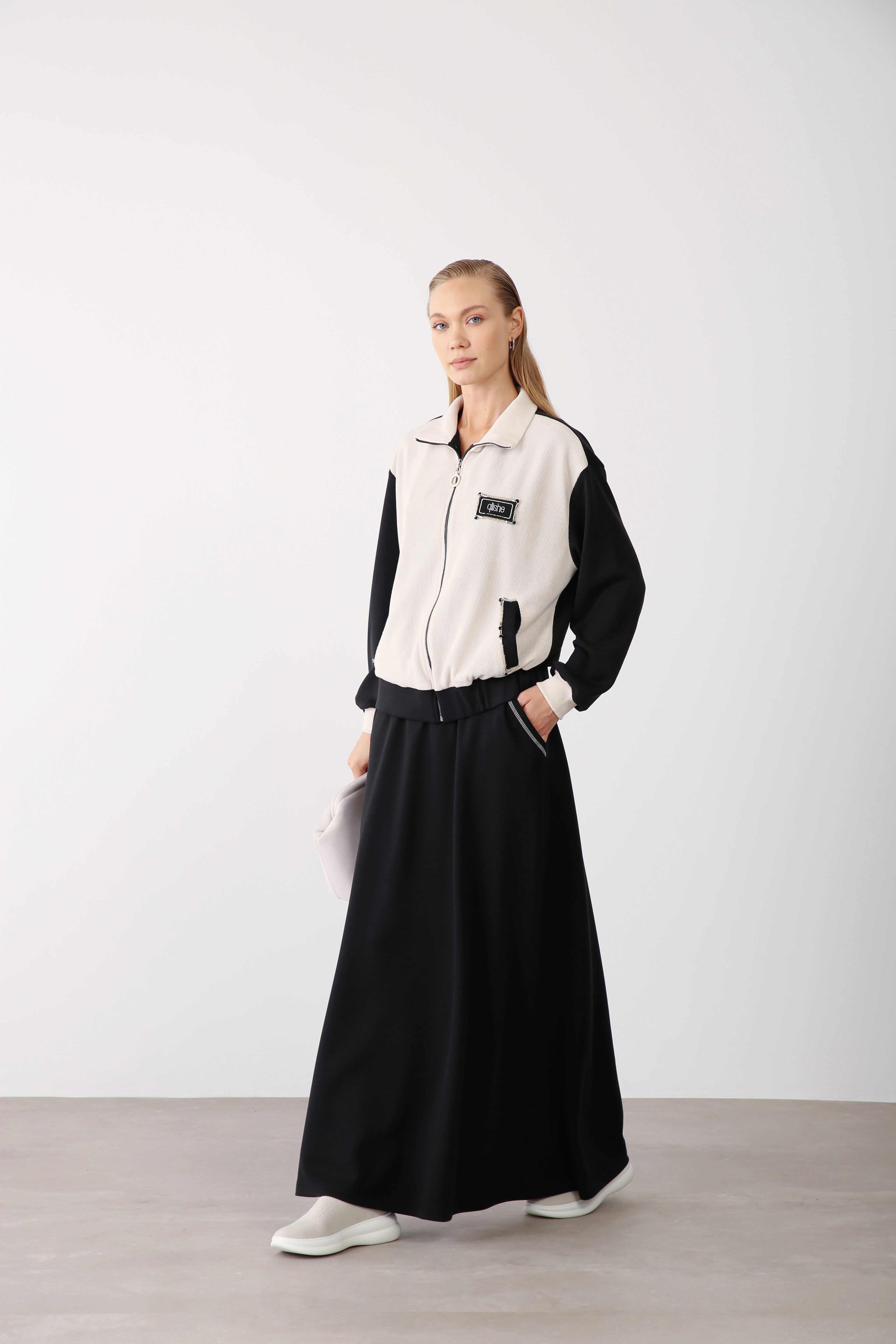 Likralı Fermuarlı Biyeli Ceket Etek Takım