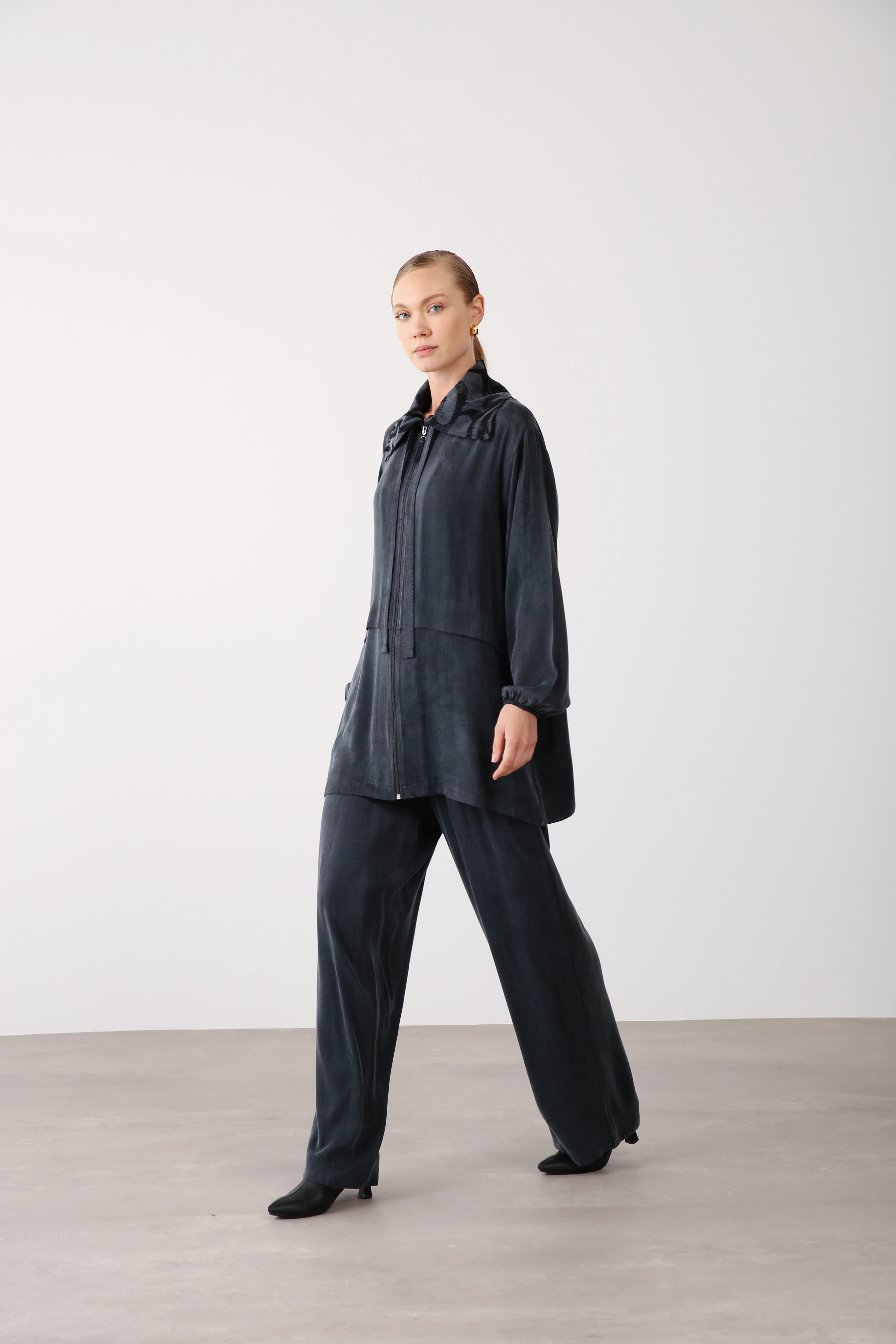 İpek Cupra Jakar Yakalı Ceket Pantolon İkili Takım