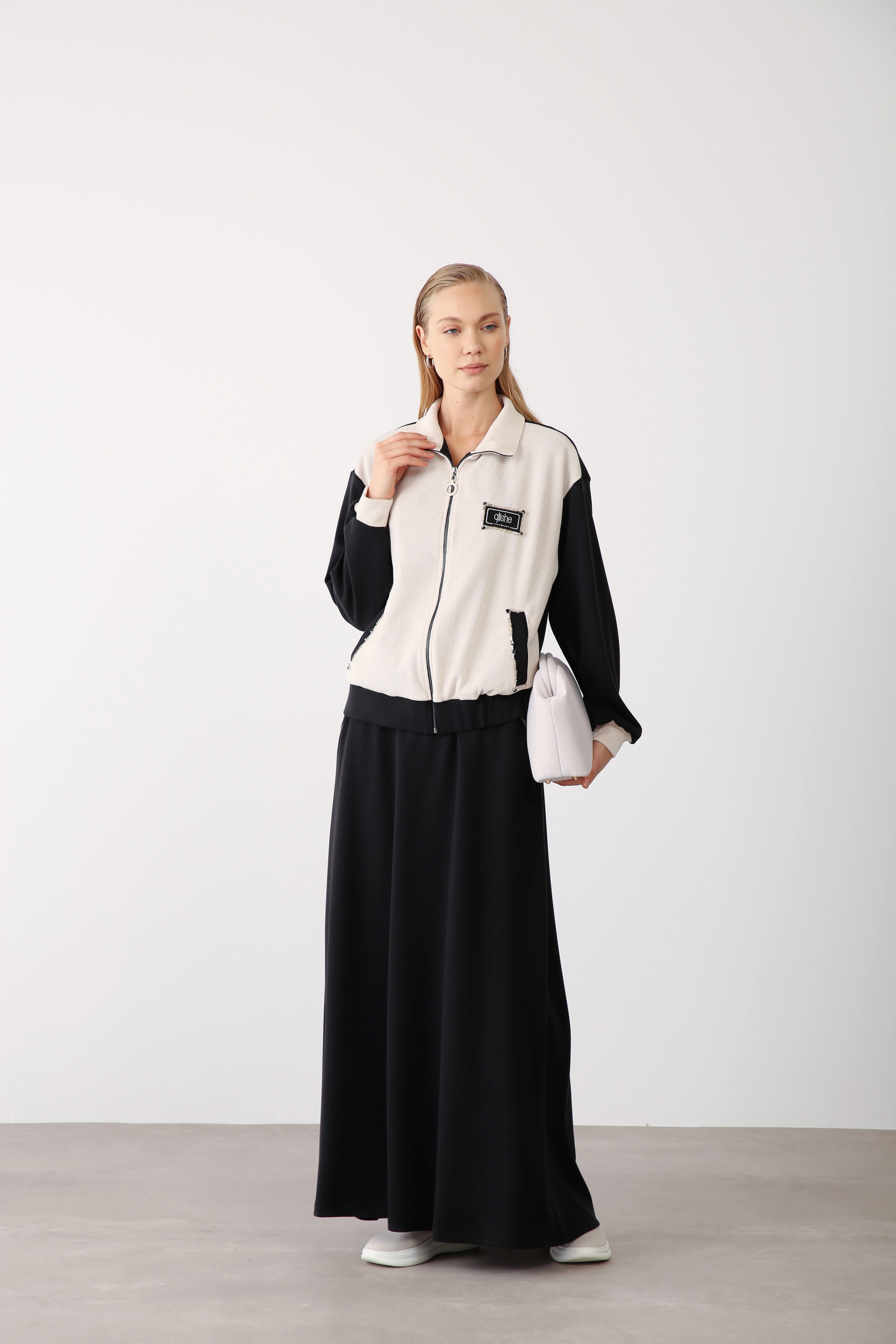 Likralı Fermuarlı Biyeli Ceket Etek Takım