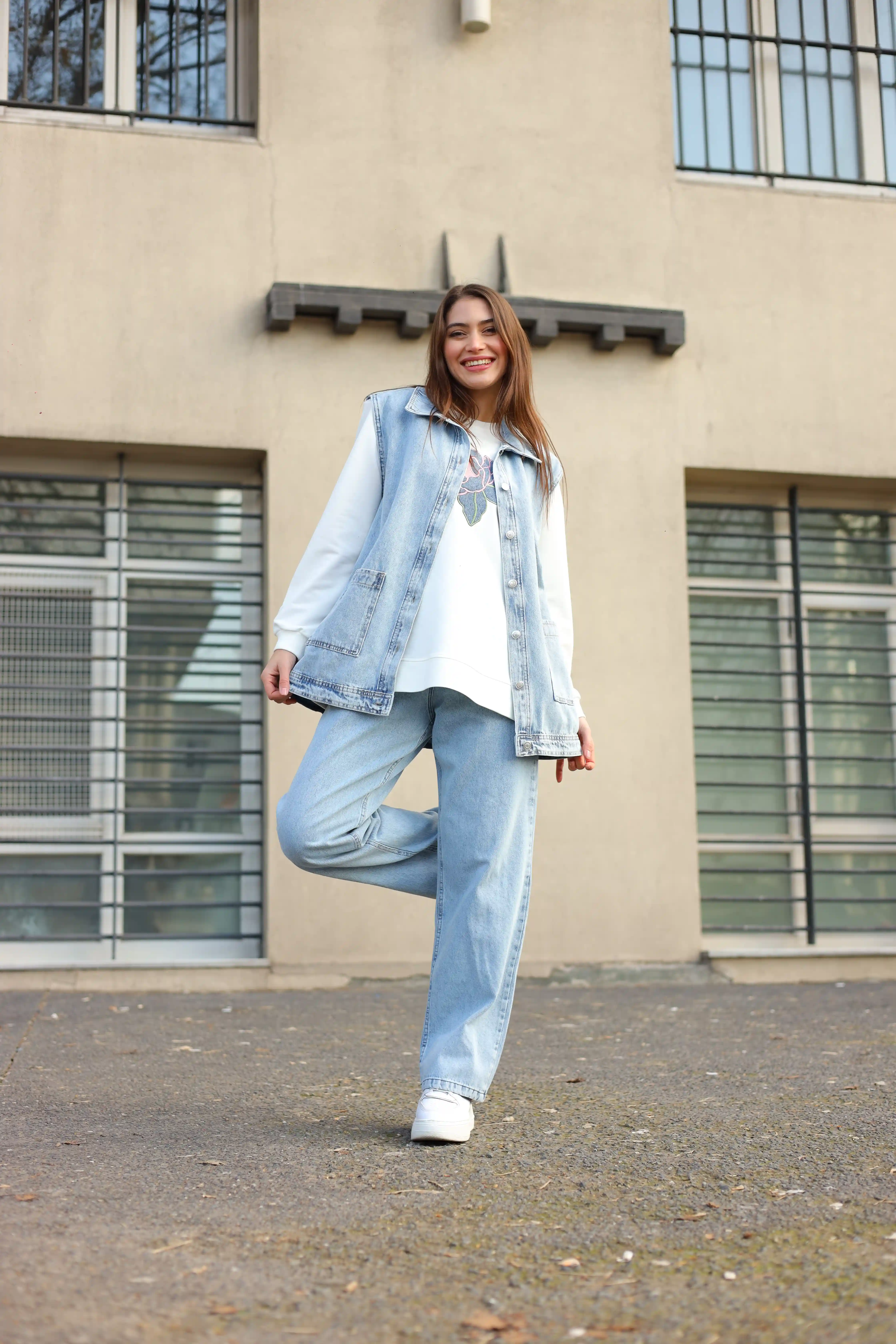 Kot Kumaş Rahat Kesim Cepli Yelekli Üçlü Takım