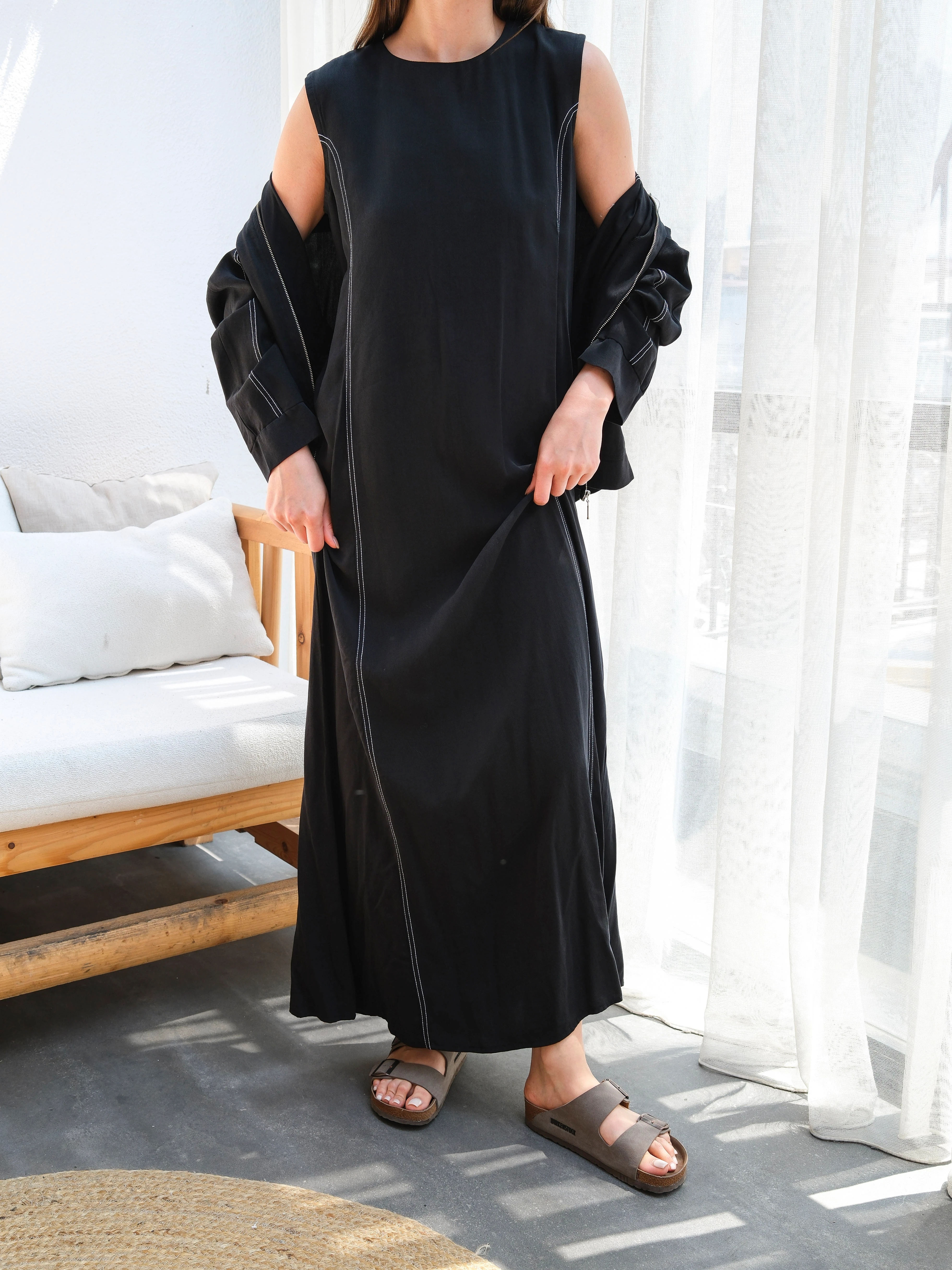 Tensel Zarif Dikiş Detaylı Rahat Kesim İkili Elbise