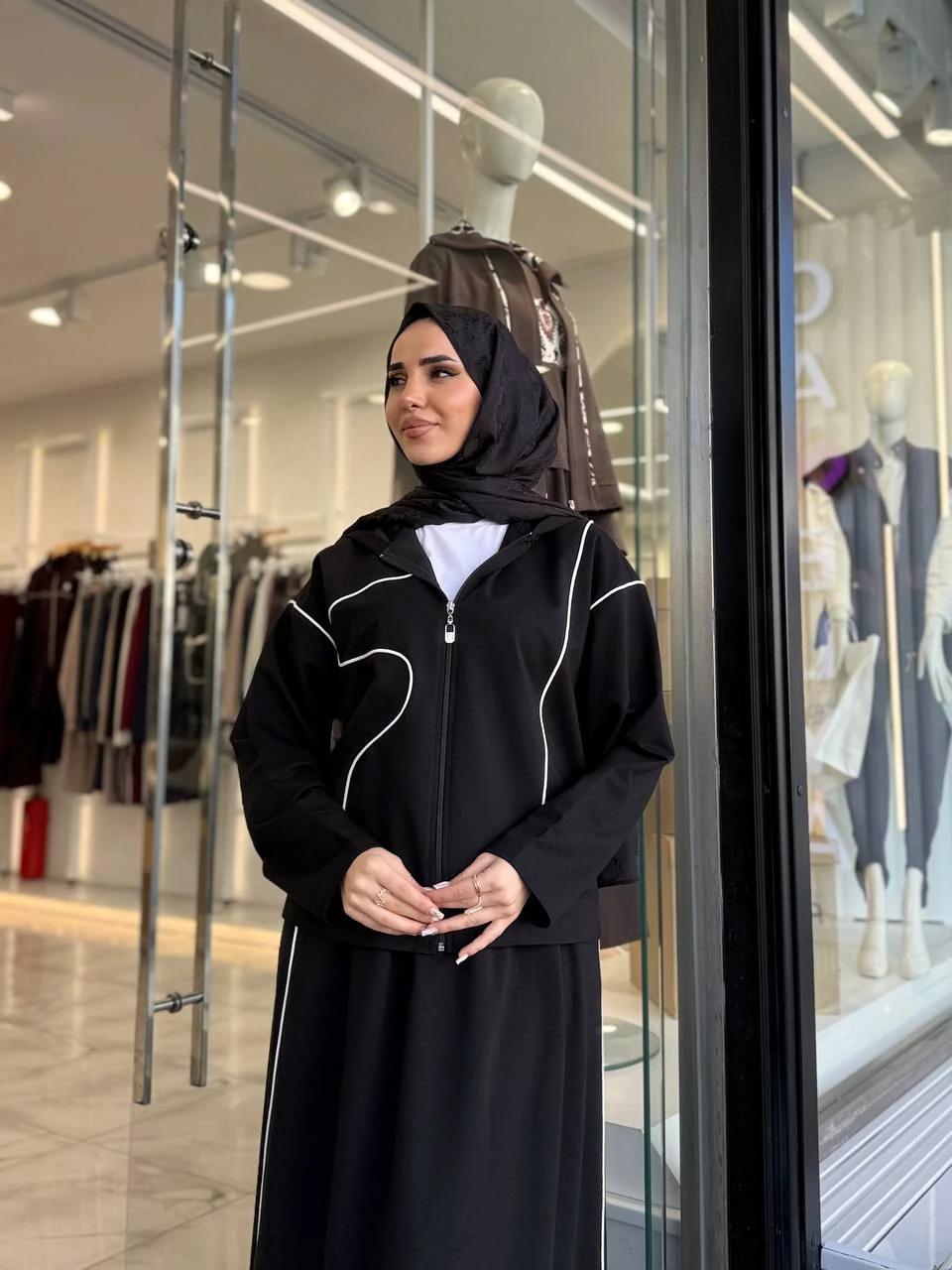 Kontrast Şeritli Fermuarlı İkili Etek Takım