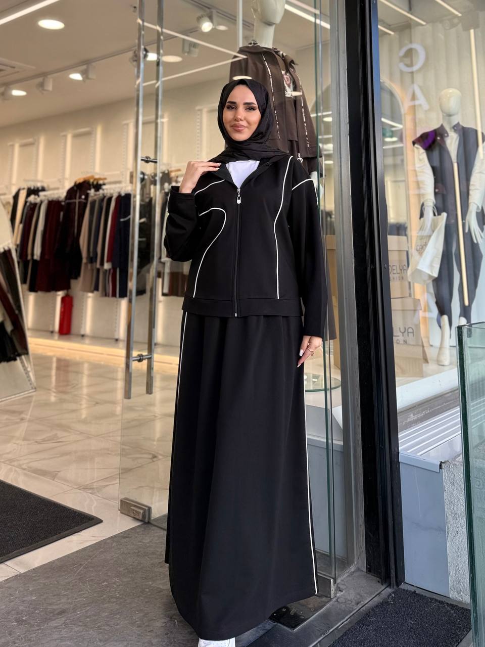 Kontrast Şeritli Fermuarlı İkili Etek Takım