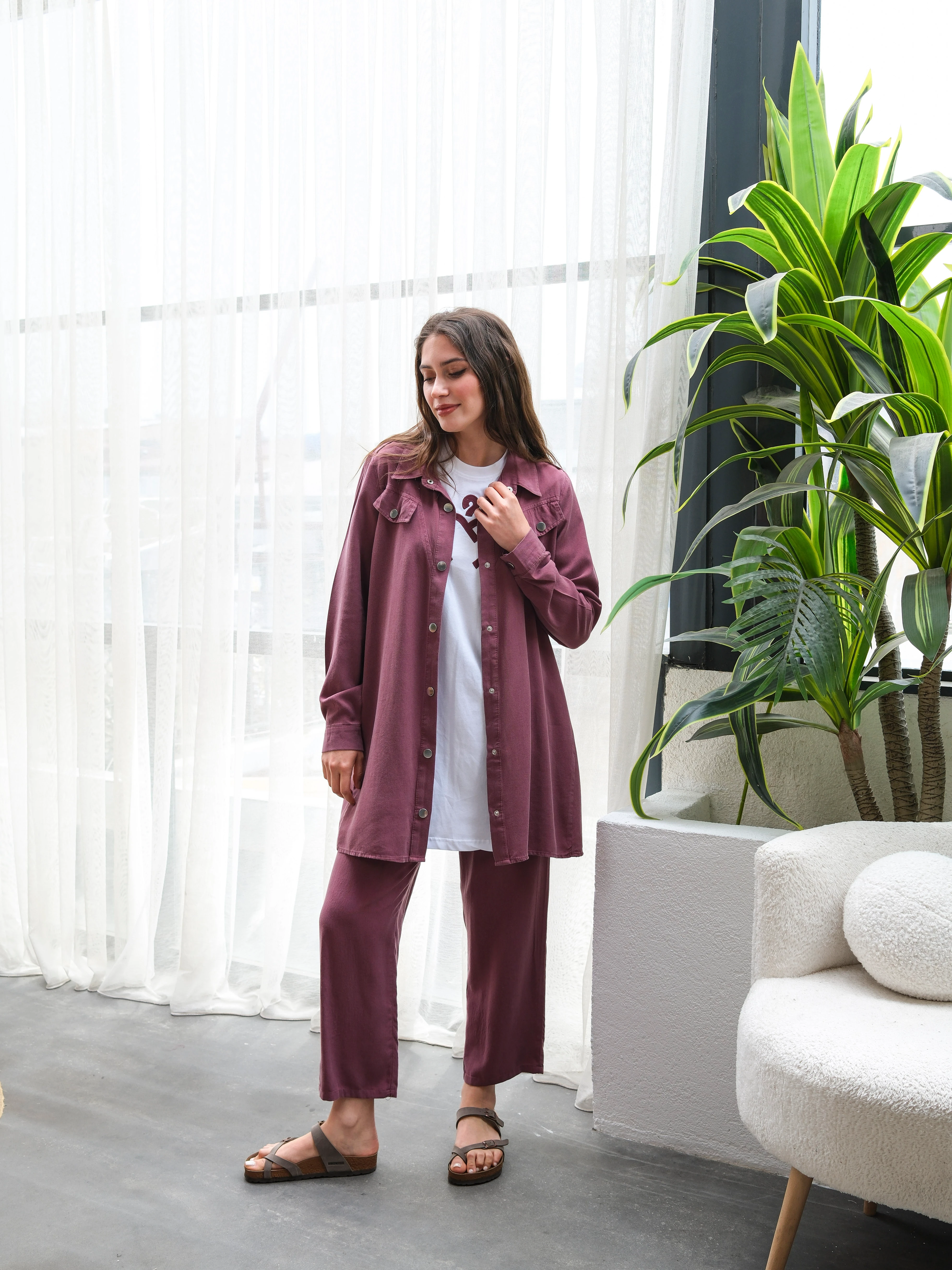 Büyük Beden Tensel Yumuşak Kumaş Rahat Kesim Üçlü Takım - Bordo