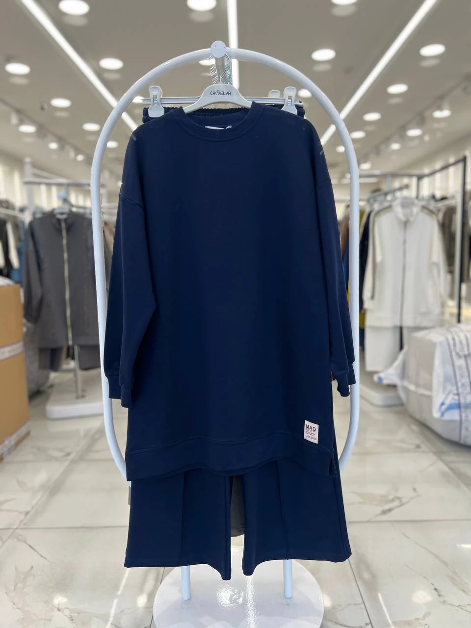 İki İplik Basic Uzun Sweat ve Düz Paça Pantolon İkili Takım - Lacivert