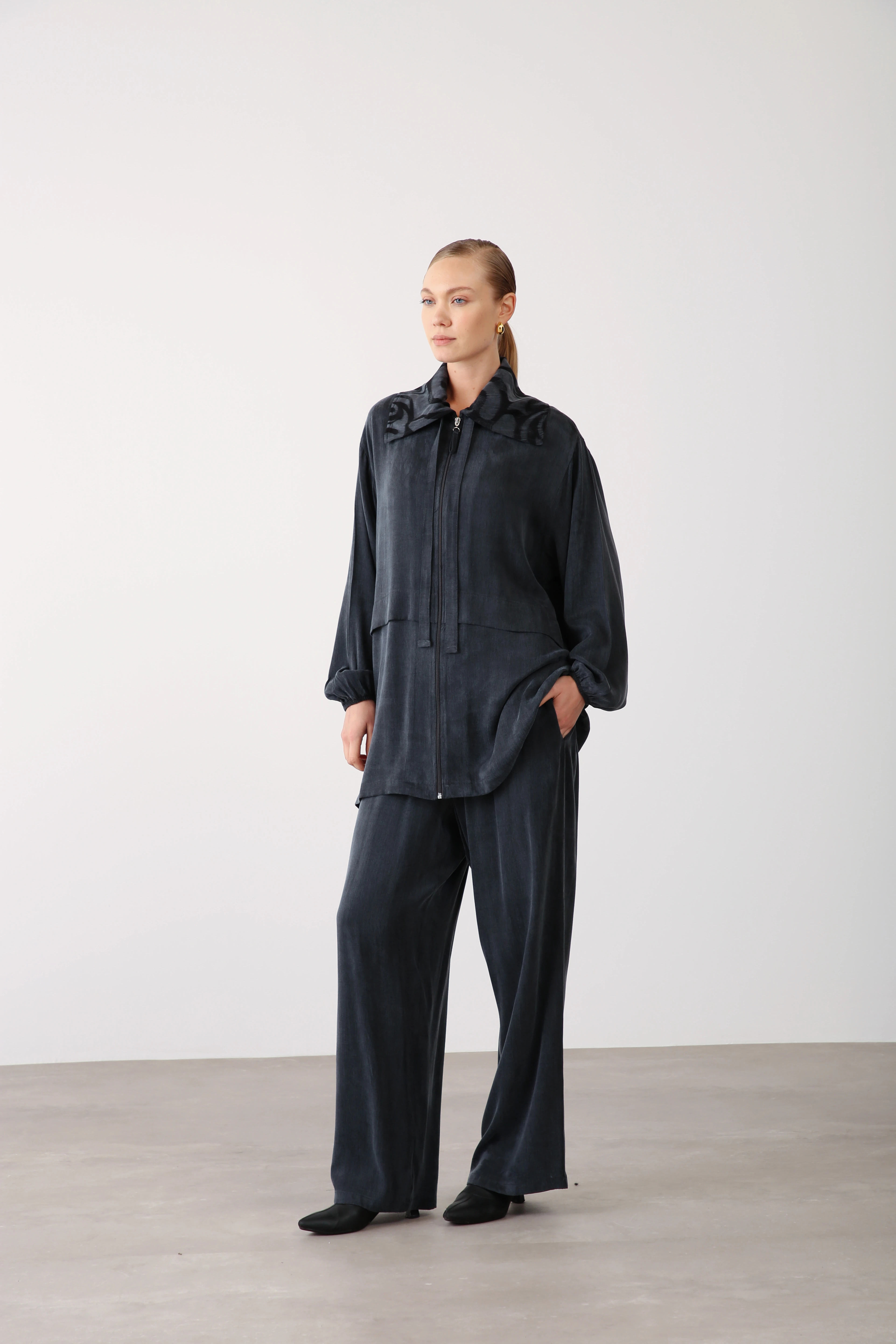 İpek Cupra Jakar Yakalı Ceket Pantolon İkili Takım