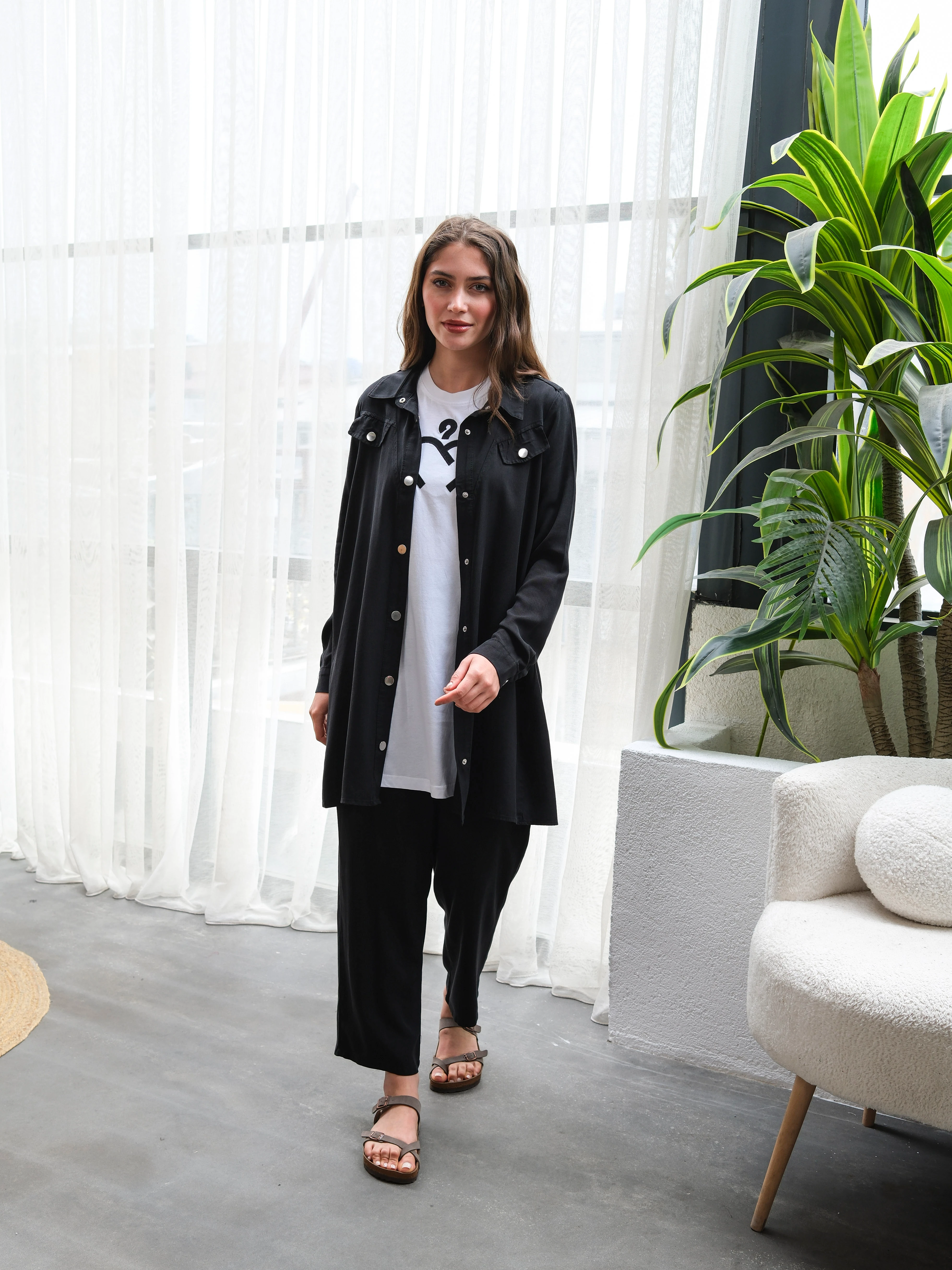 Tensel  Kumaş Çıtçıtlı Cep Detaylı Üçlü Takım