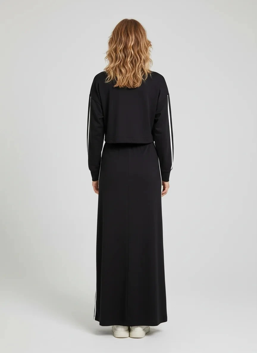 Pamuklu Rahat Form Çizgi Detaylı İkili Elbise Takım