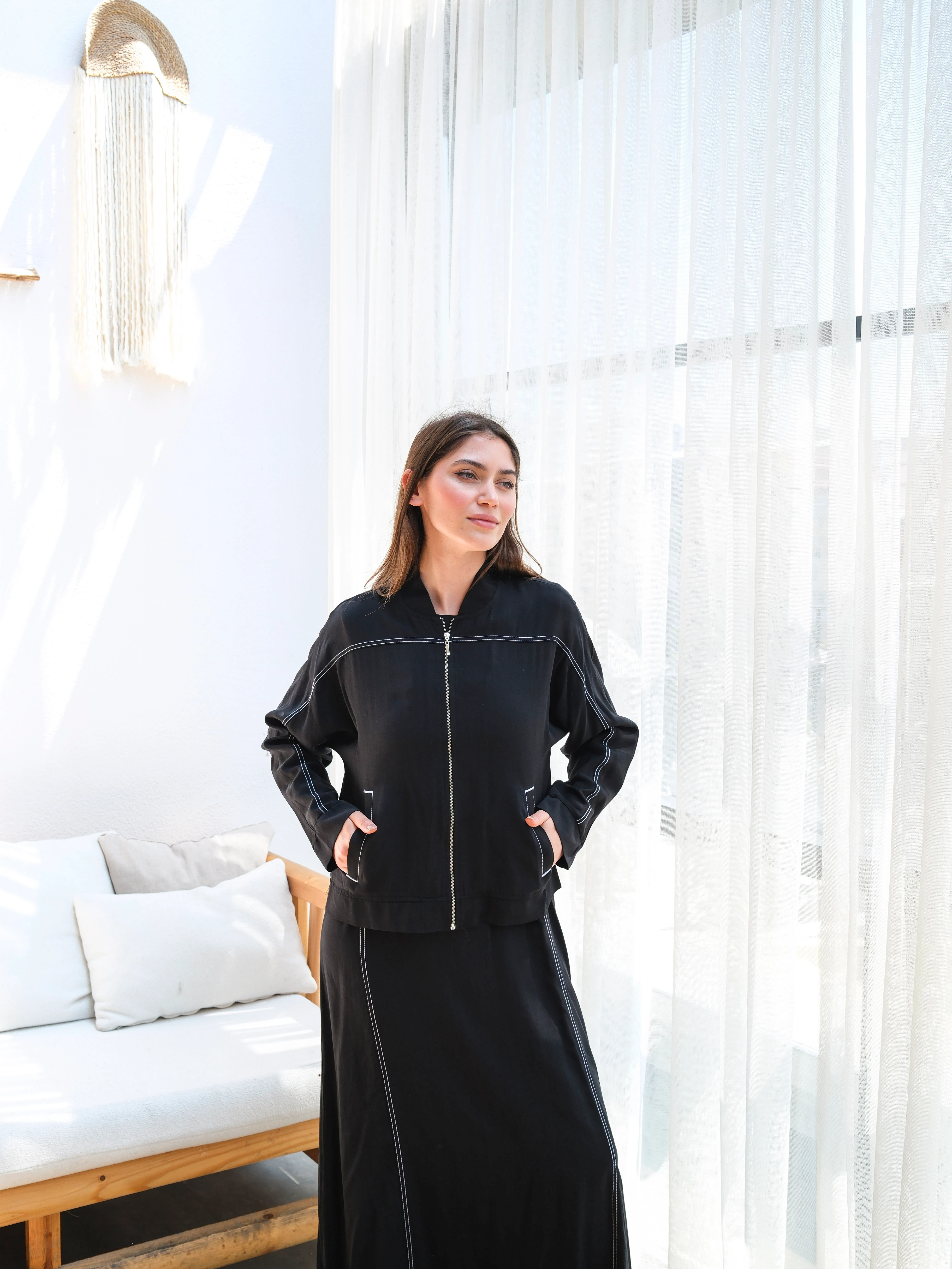 Tensel Zarif Dikiş Detaylı Rahat Kesim İkili Elbise