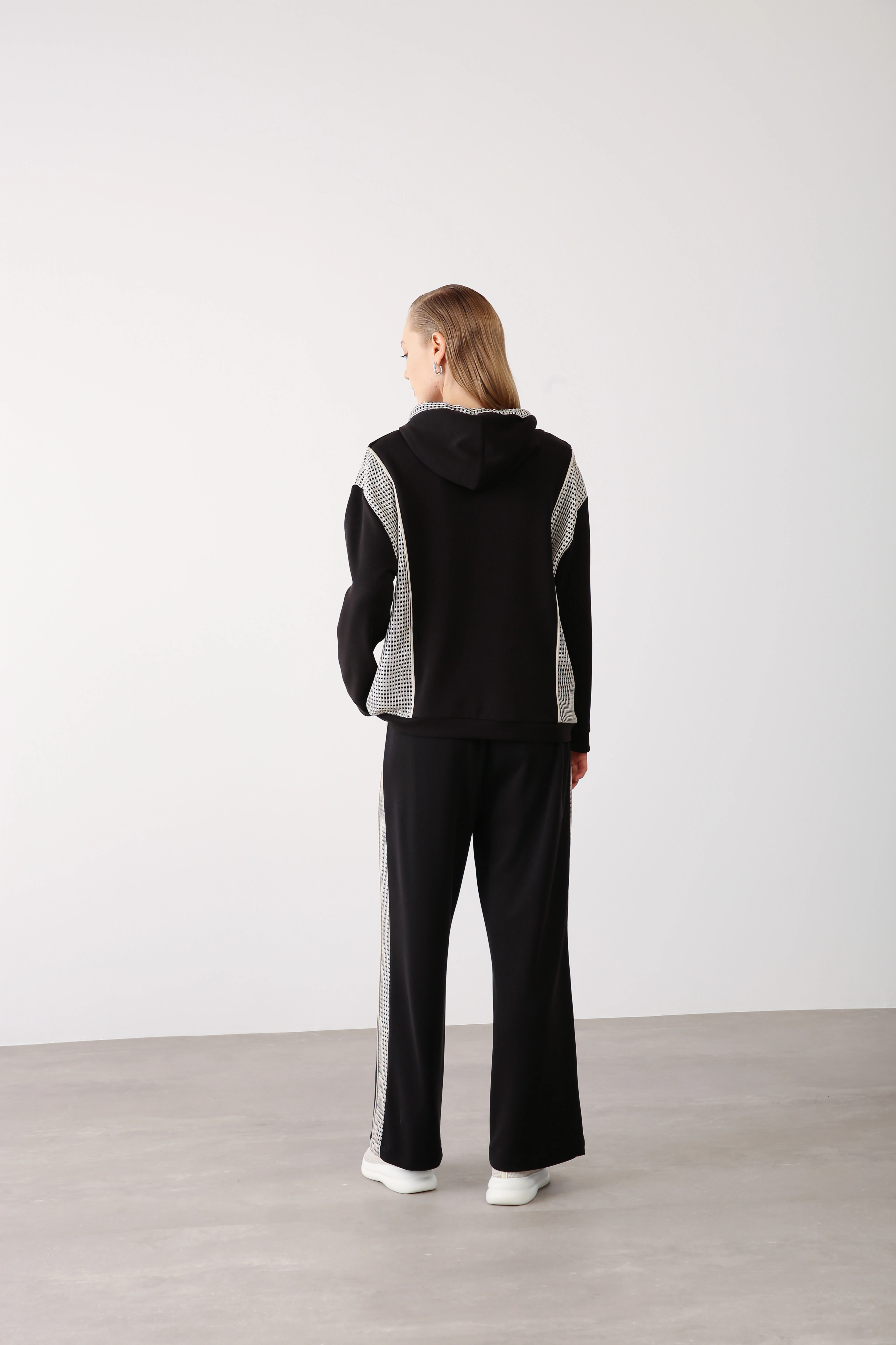 File Detaylı Kapüşonlu Sweatshirt Pantolon Takım