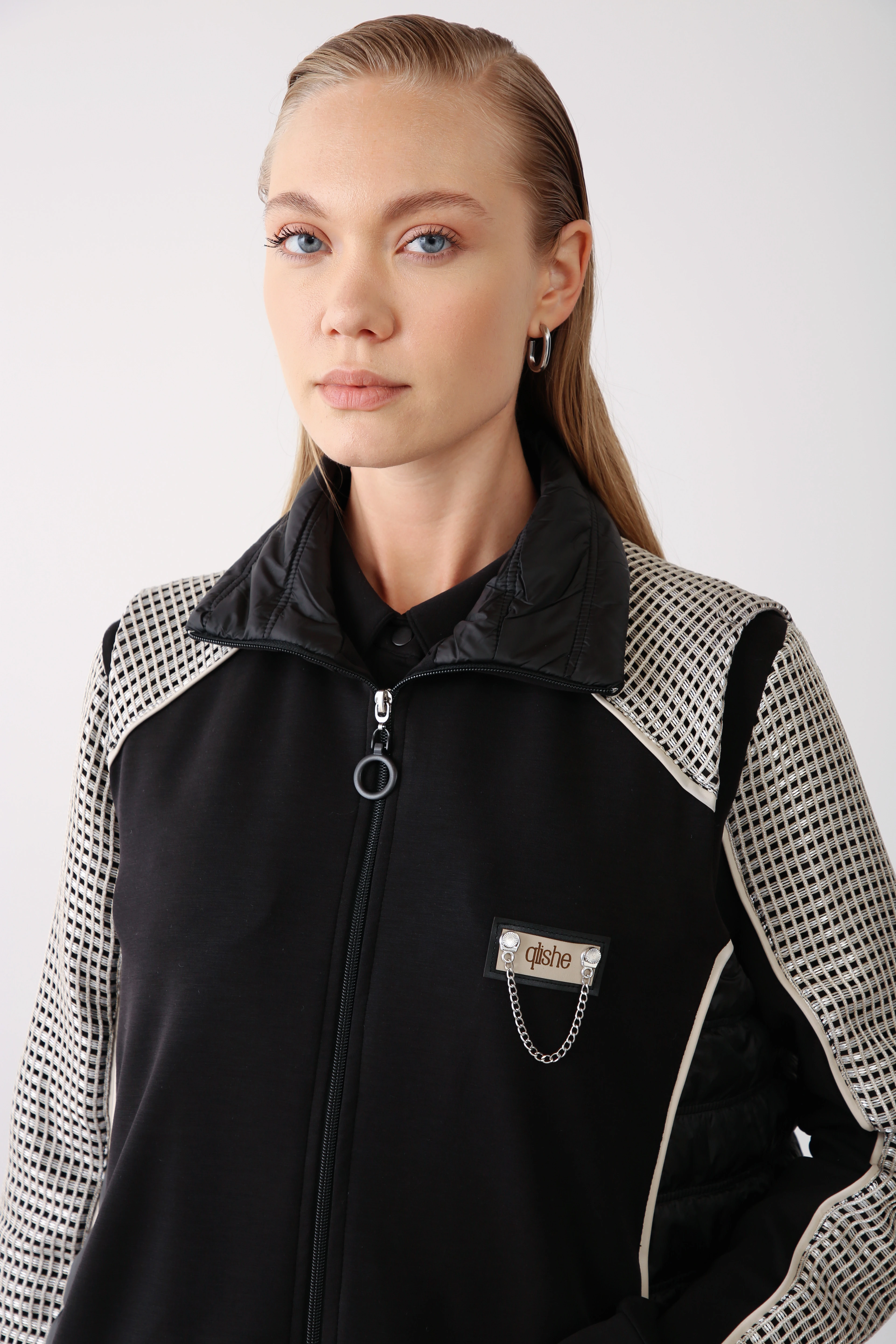 Desenli File Detaylı Yelek ve Elbise İkili Takım