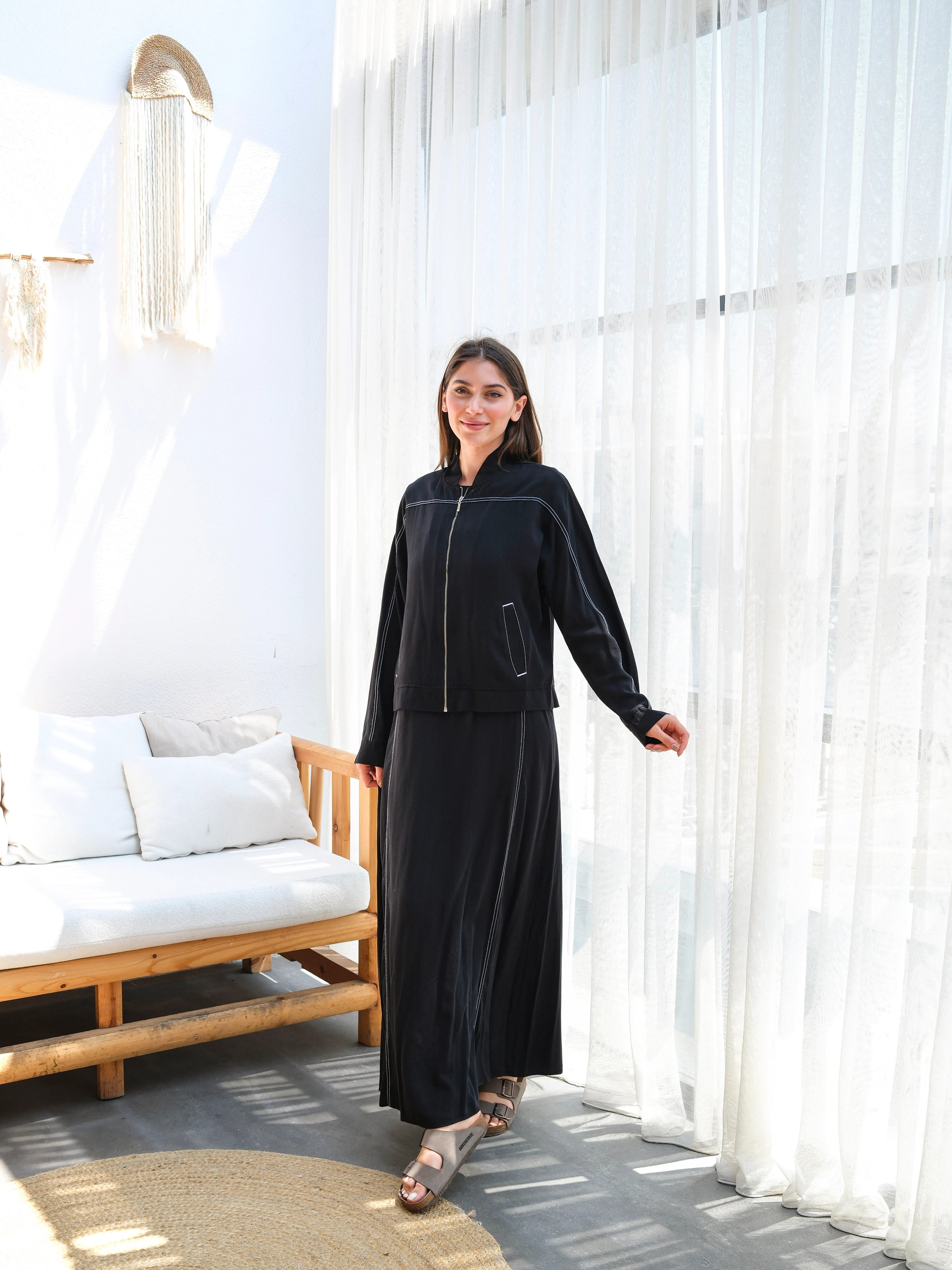 Tensel Zarif Dikiş Detaylı Rahat Kesim İkili Elbise