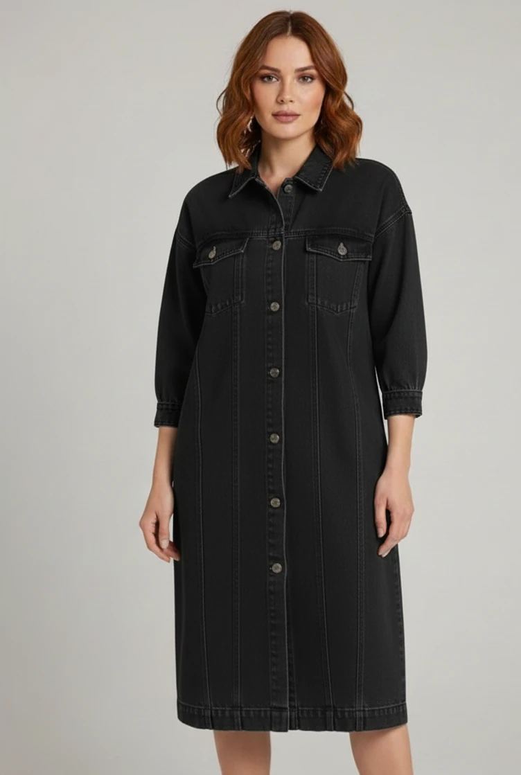 Kot Kumaş Panel Dikiş Detaylı Uzun Ceket