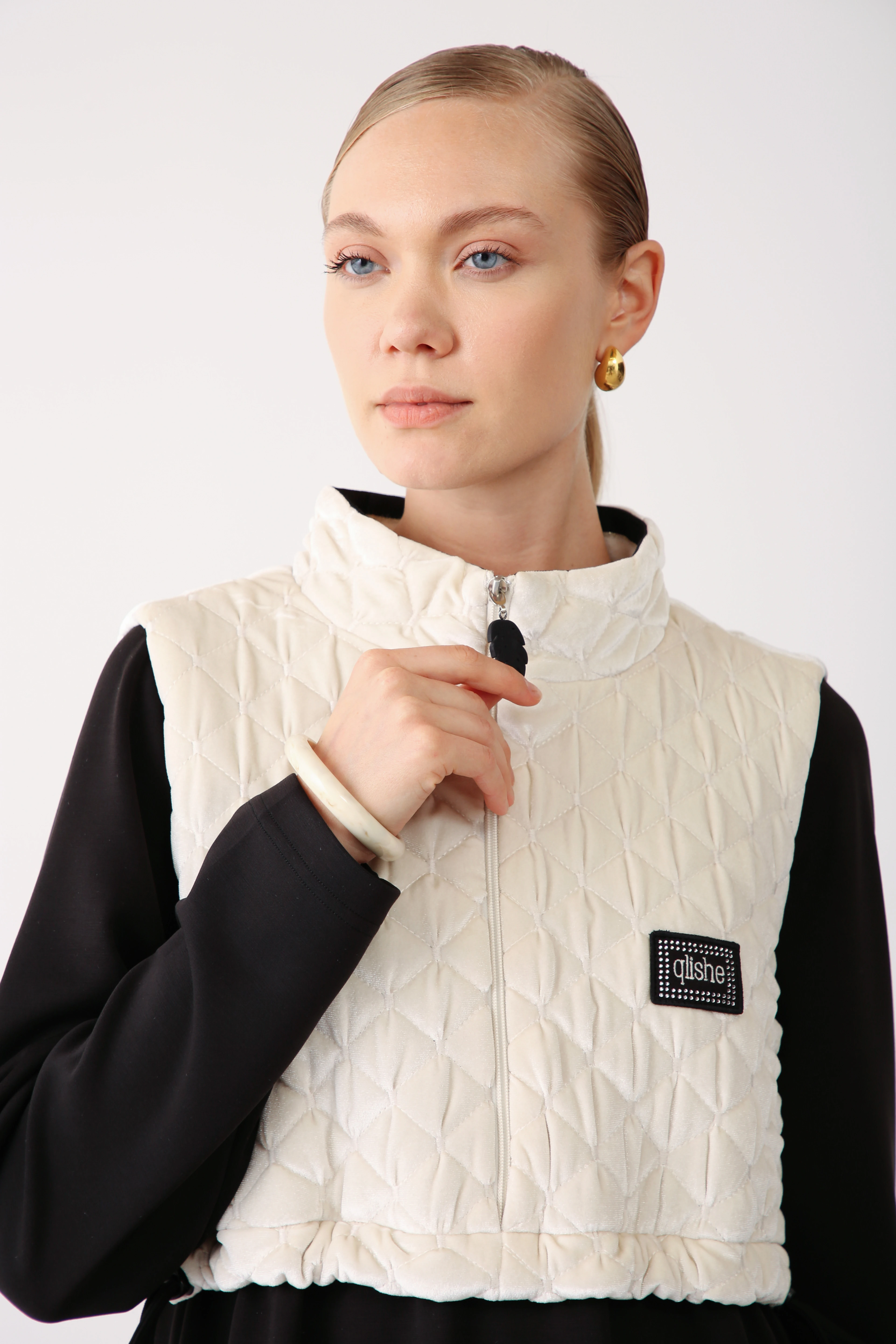 Kapitone Kadife Yelekli Uzun Elbise İkili Takım