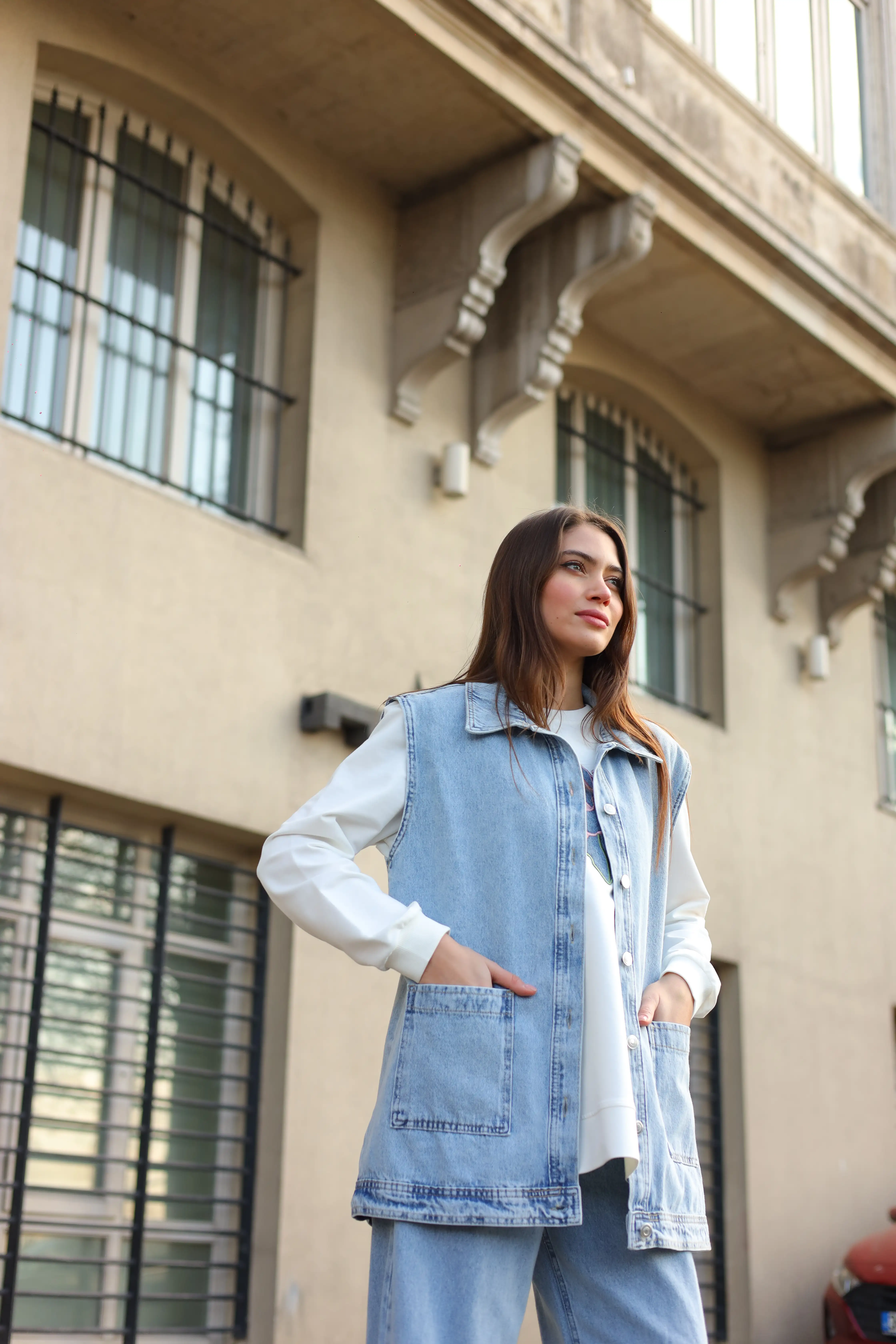 Kot Kumaş Rahat Kesim Cepli Yelekli Üçlü Takım