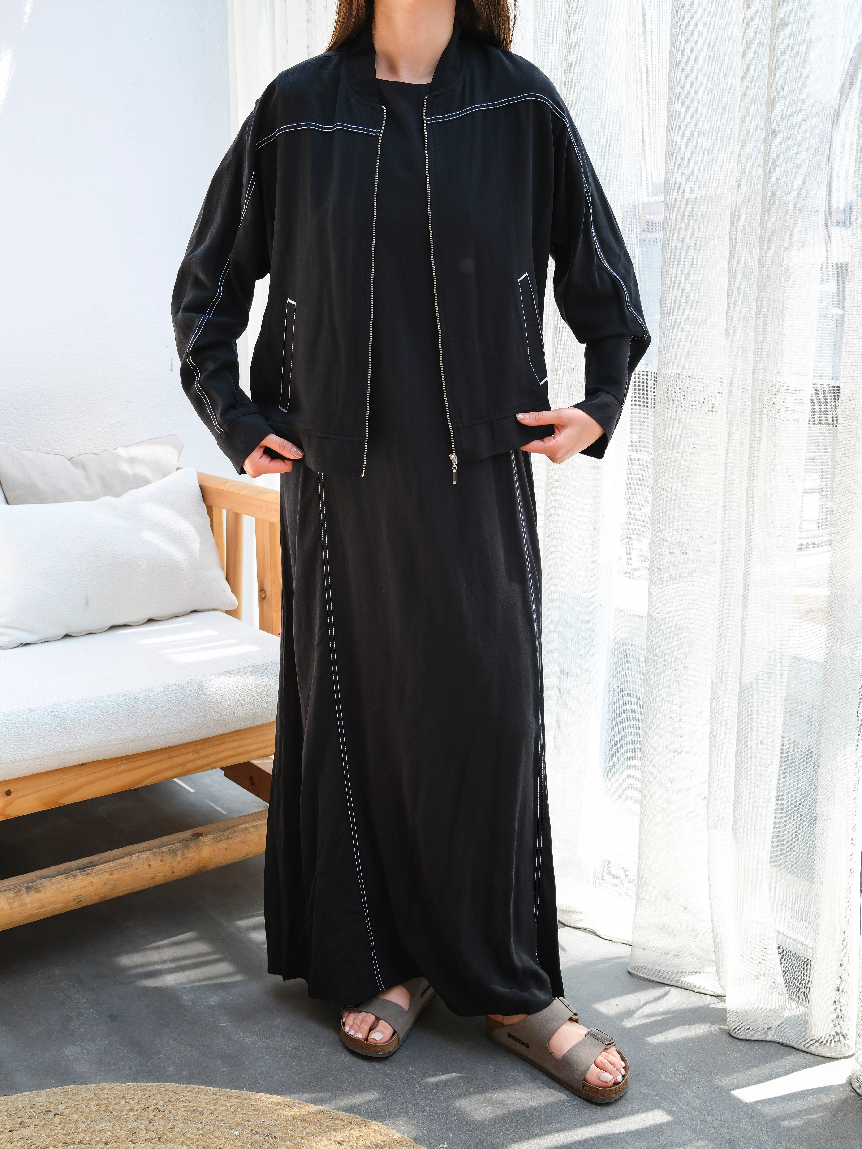 Tensel Zarif Dikiş Detaylı Rahat Kesim İkili Elbise