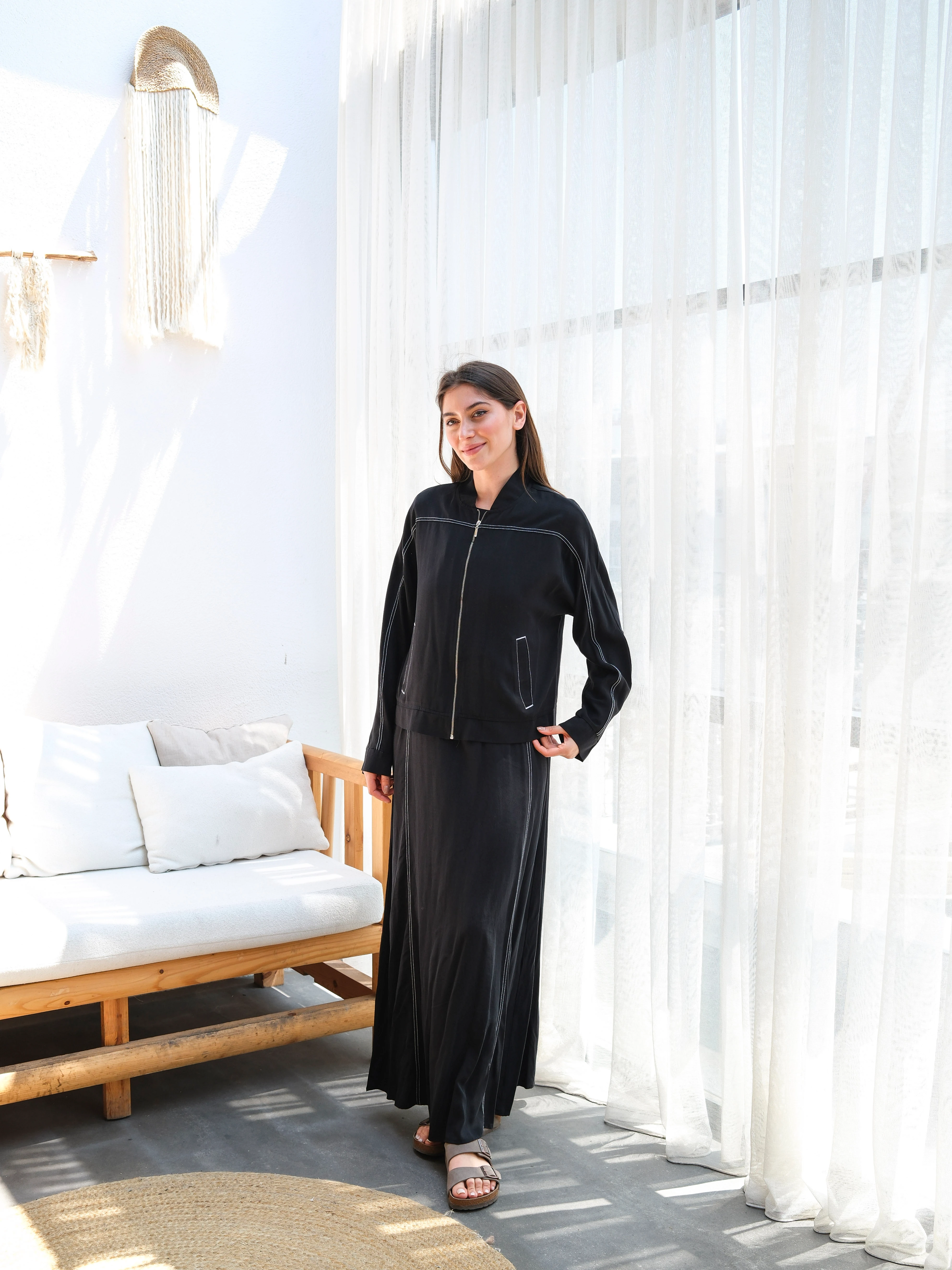 Tensel Zarif Dikiş Detaylı Rahat Kesim İkili Elbise