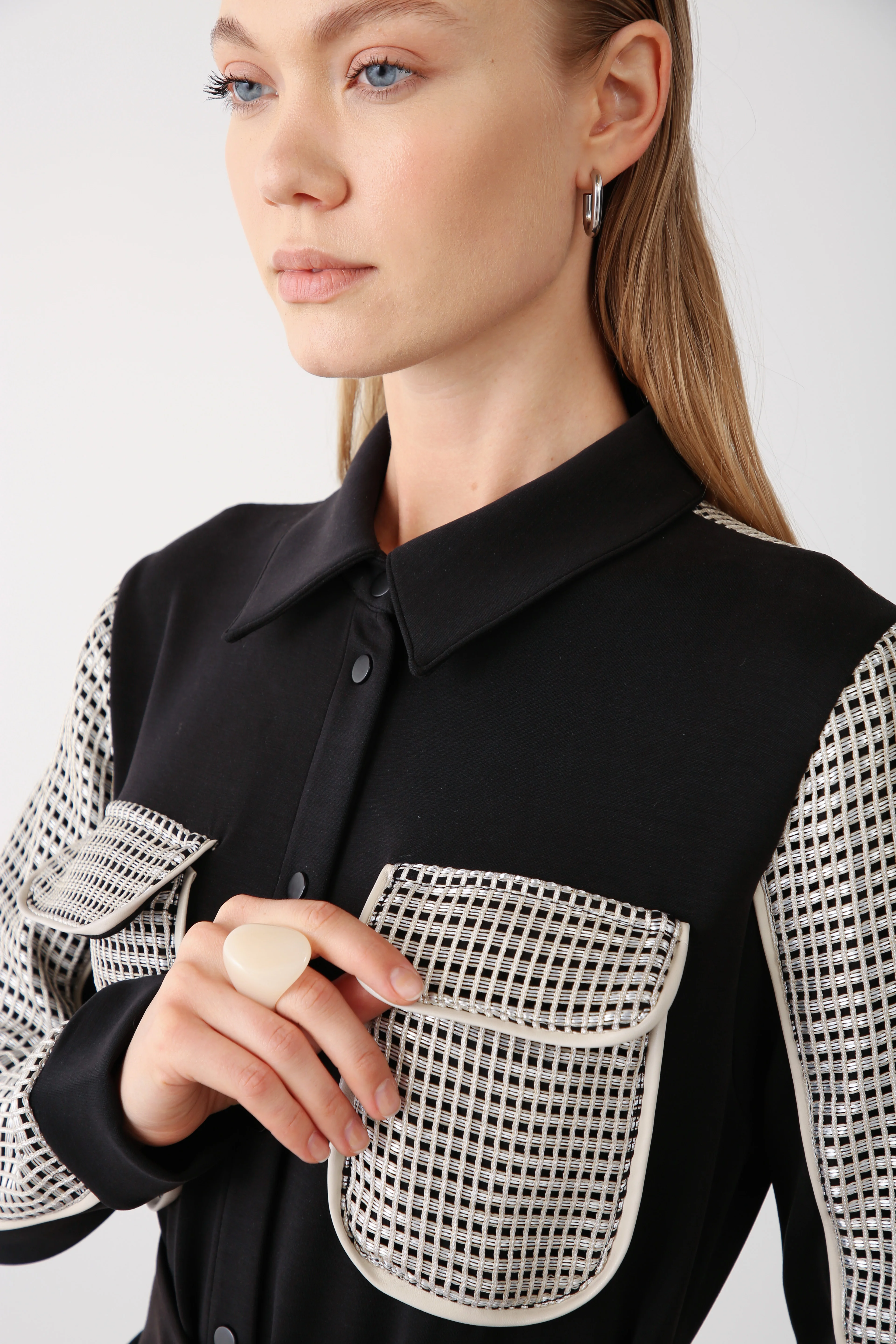 Desenli File Detaylı Yelek ve Elbise İkili Takım