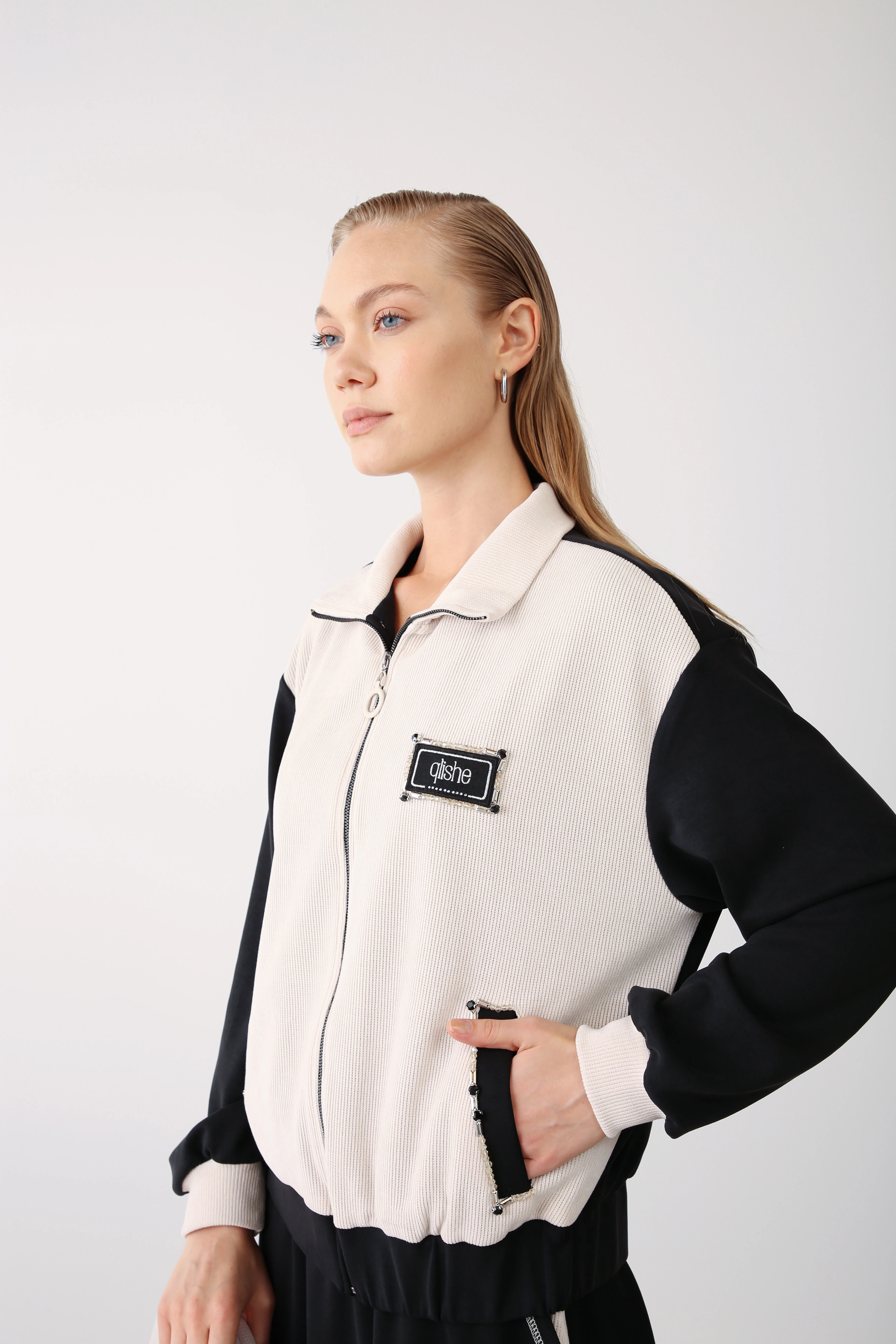 Likralı Fermuarlı Biyeli Ceket Etek Takım