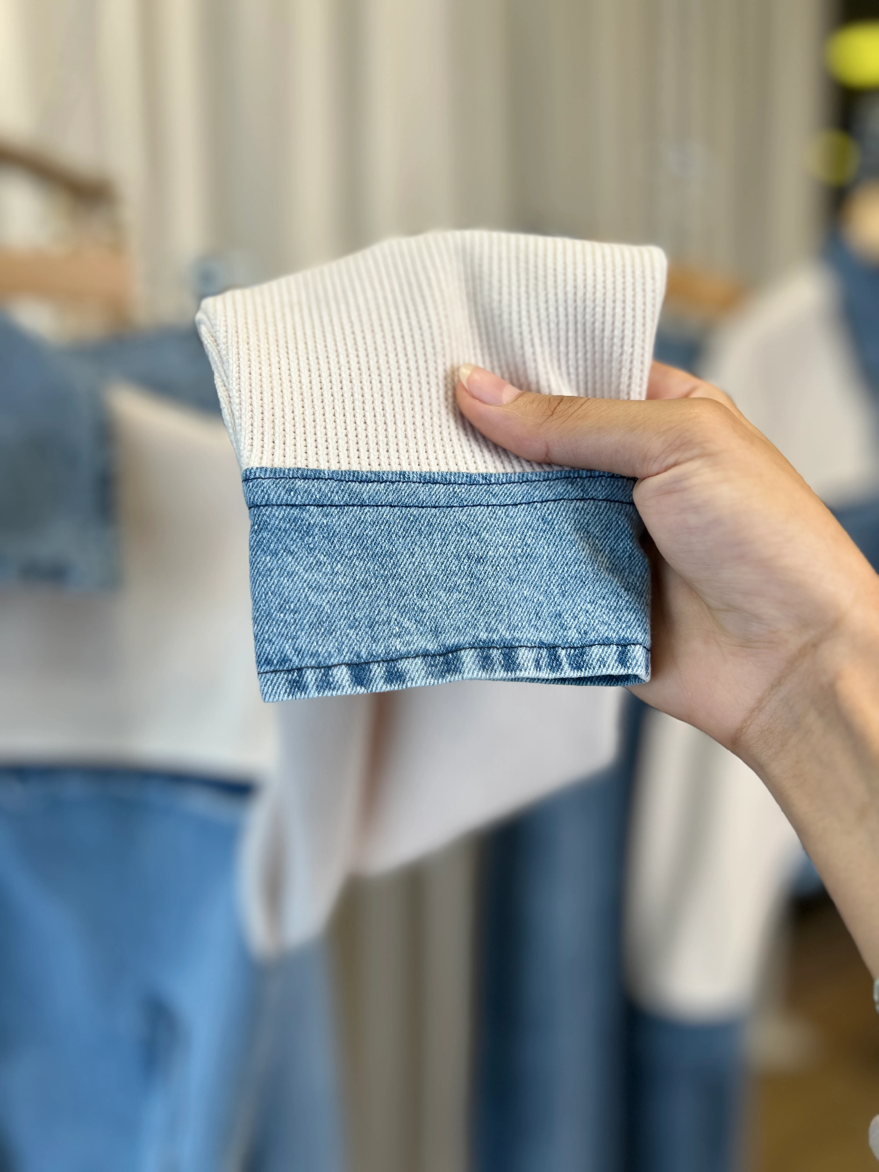 Kontrast Detaylı Yumuşak Denim Uzun Etek Takım
