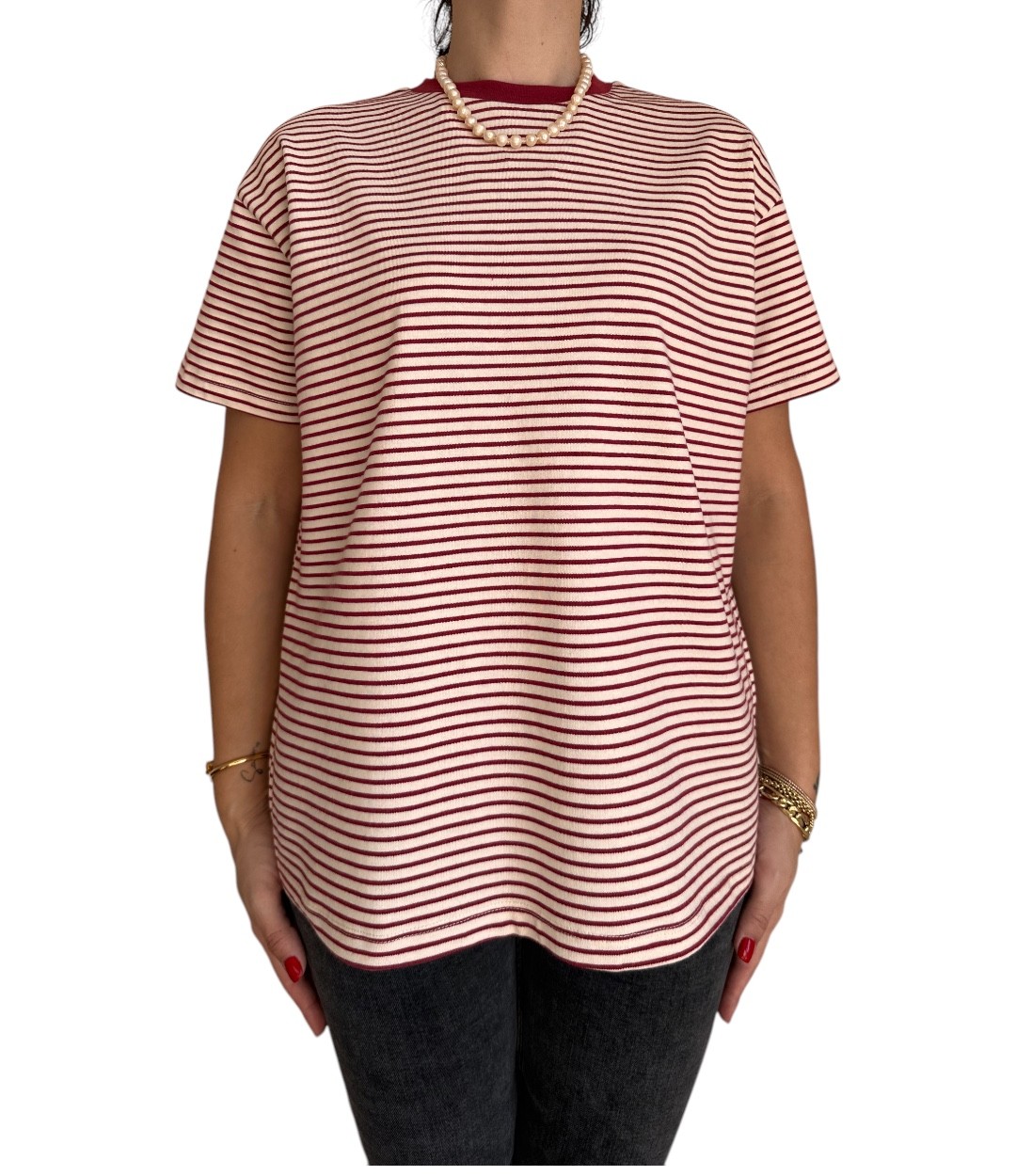 Bordo Çizgili T-Shirt