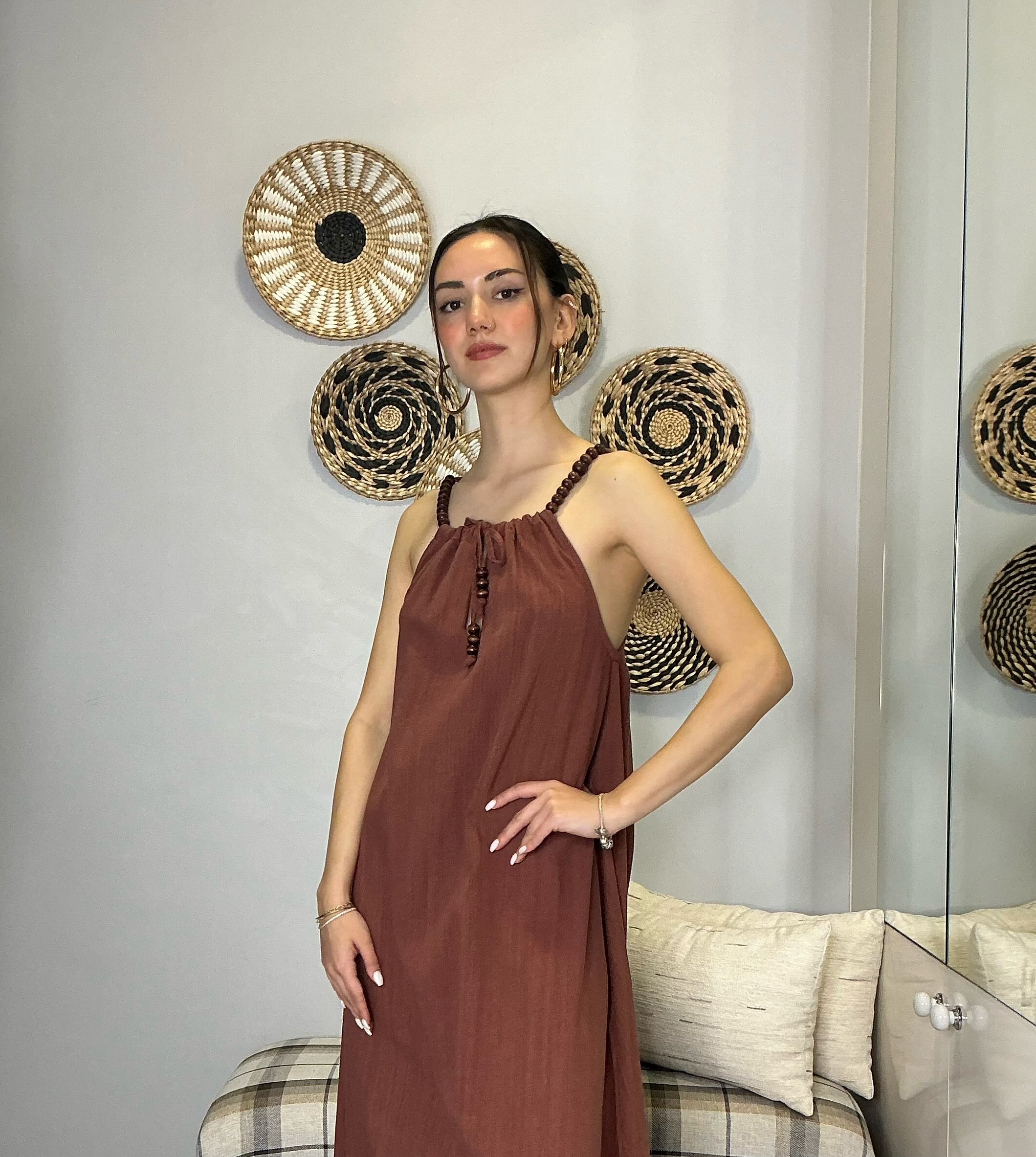 Boncuk Askılı Elbise